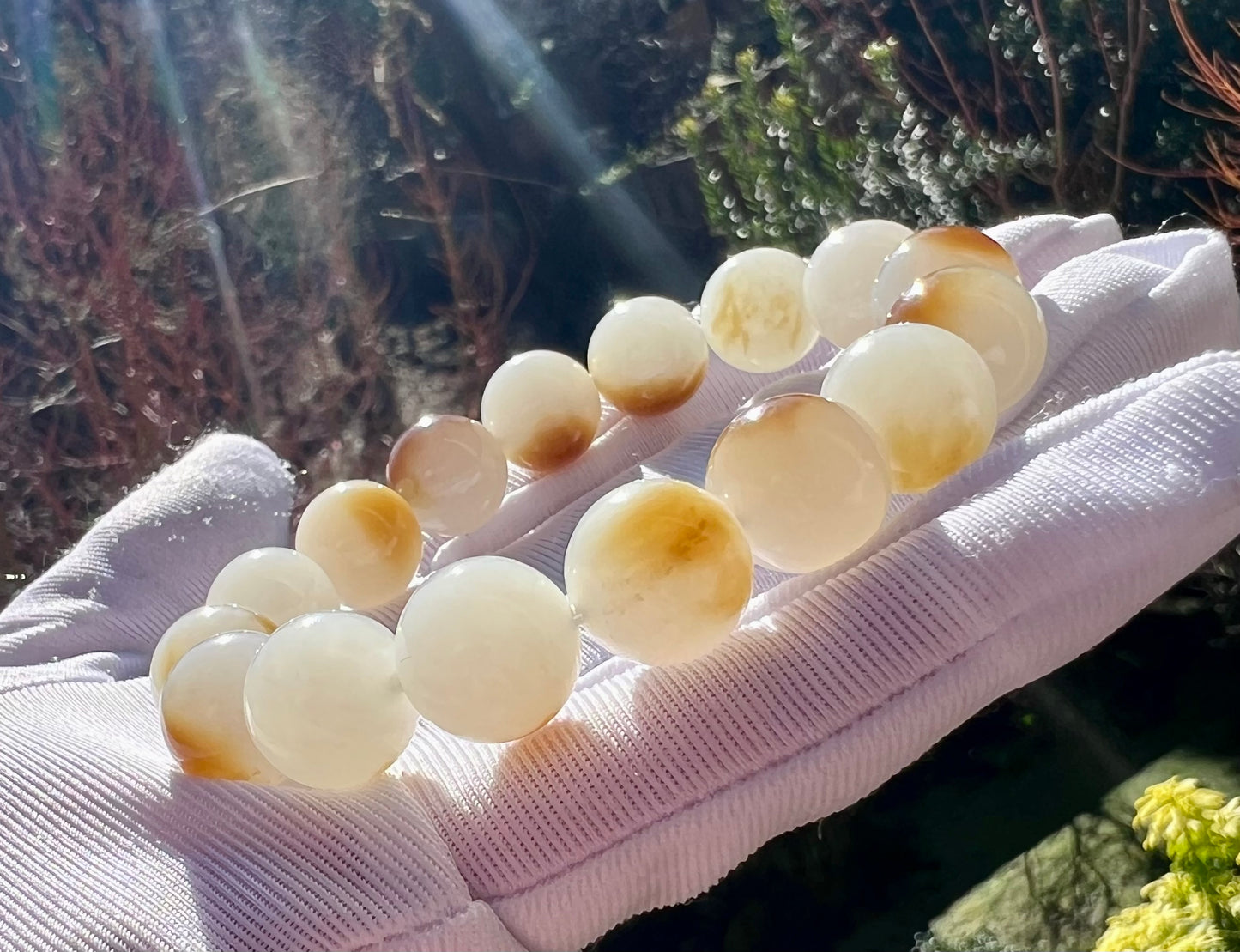 12mm Certified natural jade/Siberian golden brown white nephrite bracelet/ Charcoal-grilled bun pattern天然精品 俄糖白玉 羊脂白 一口金红糖 #2170 炭烤小馒头