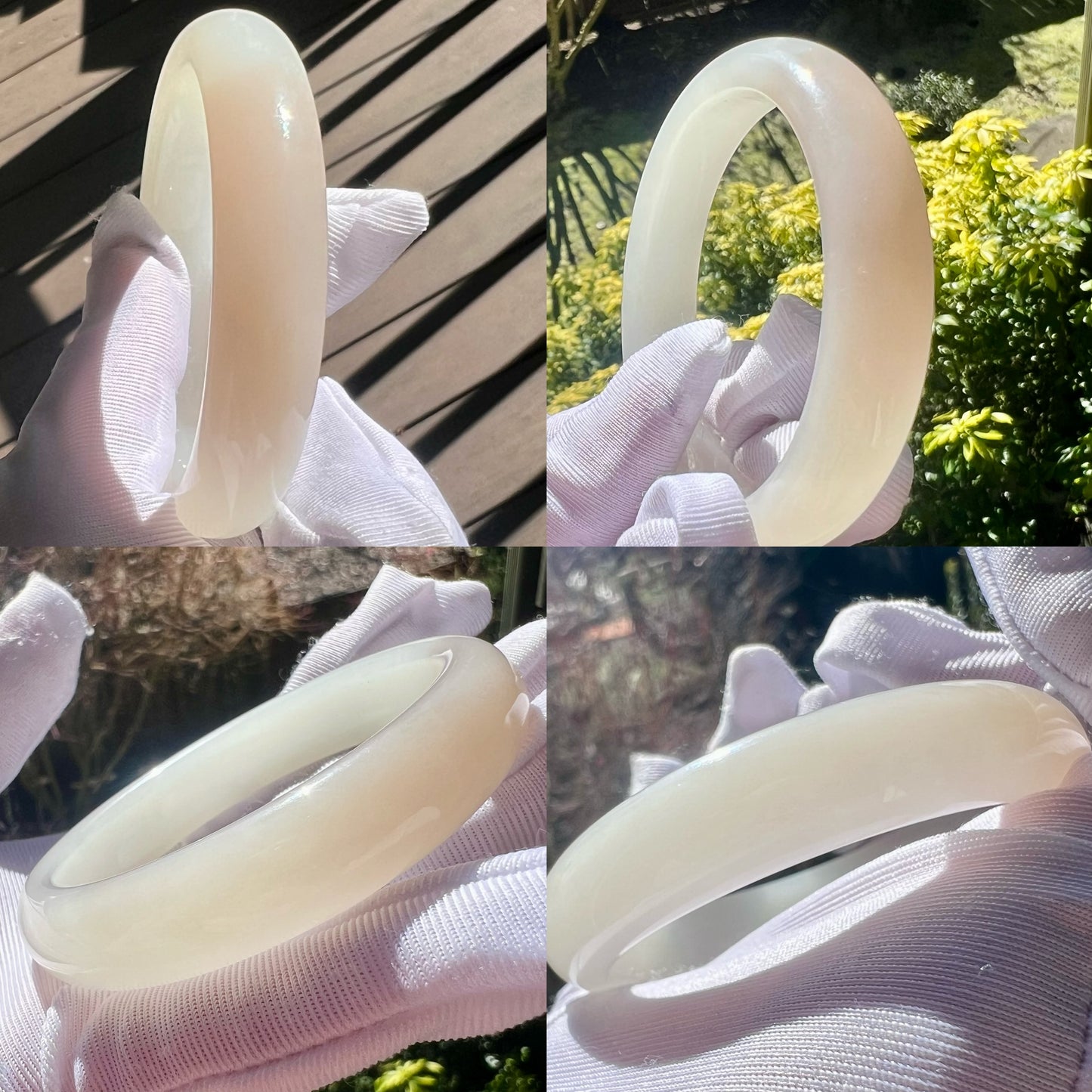 53.3mm Certified natural jade/Qinghai lotus pink and white nephrite bangle/bracelet/Two-tone nephrite/天然 青海藕粉玉白玉 粉白双色镯 正圈手镯 平安镯 #6392