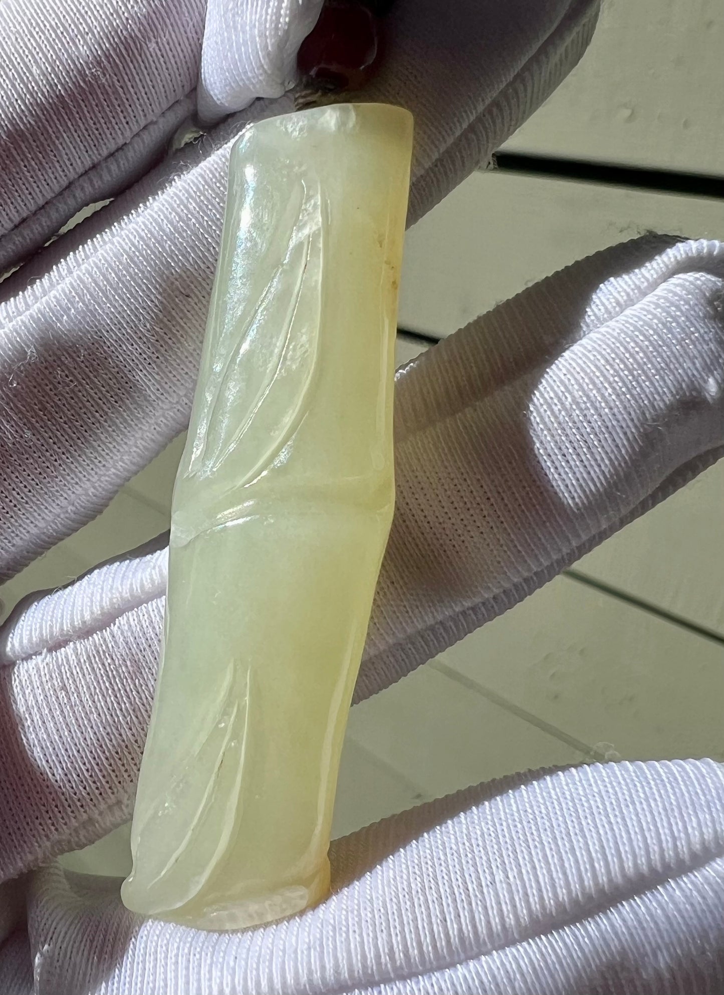 Certified natural jade /Qiemo nephrite carved bamboo pendant necklace/bamboo joint pendant/old material天然且末老料 青白玉竹节吊坠#5923 有瑕