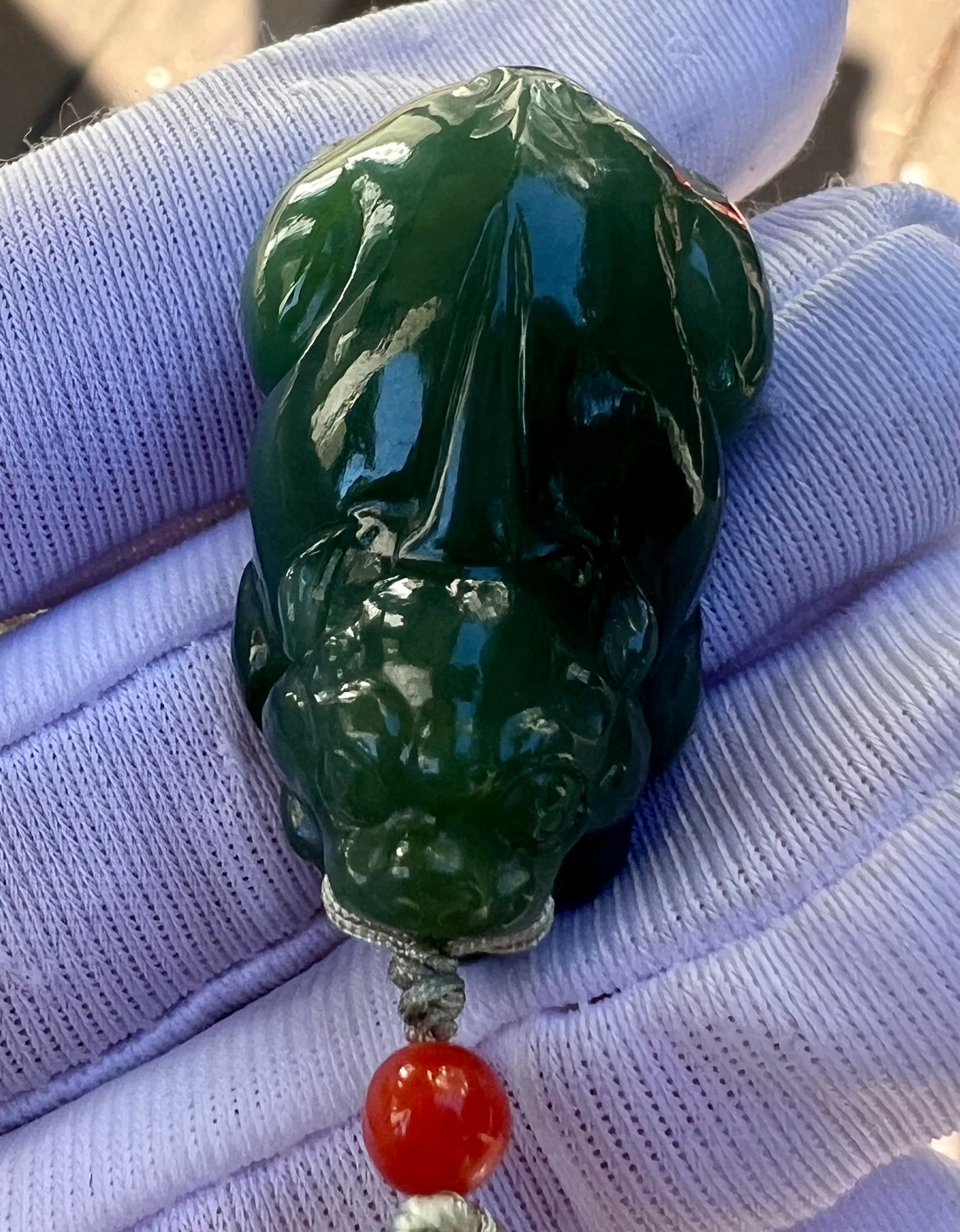 Certified natural nephrite green jade/Siberian bluish green nephrite carved Pixiu pendant necklace 天然俄料碧玉貔貅 吊坠 项链#3598 粉青