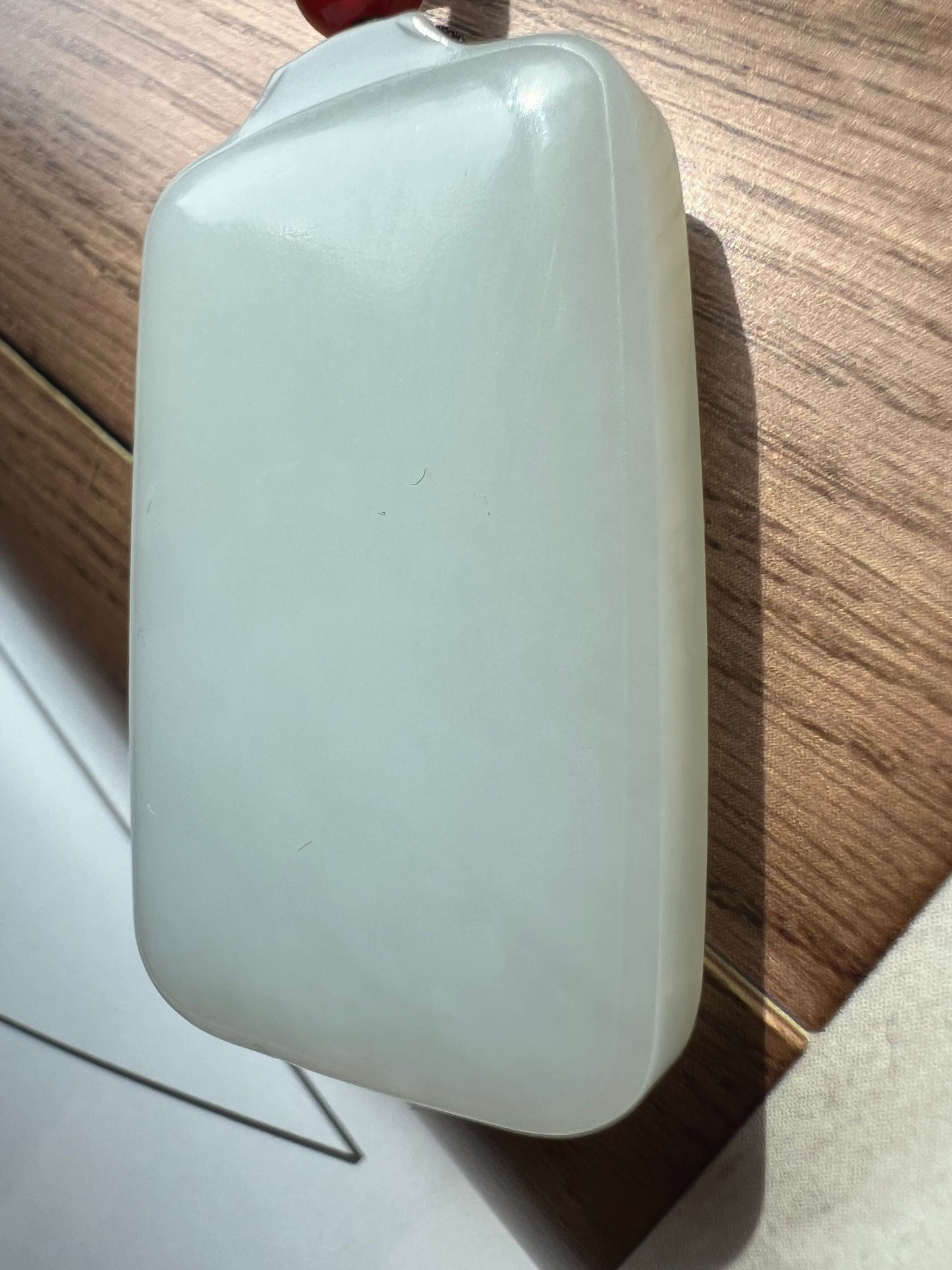 Certified natural jade Siberian white nephrite rectangle pendant/safety pendant necklace天然精品 俄料白玉无事牌 吊坠 #3793
