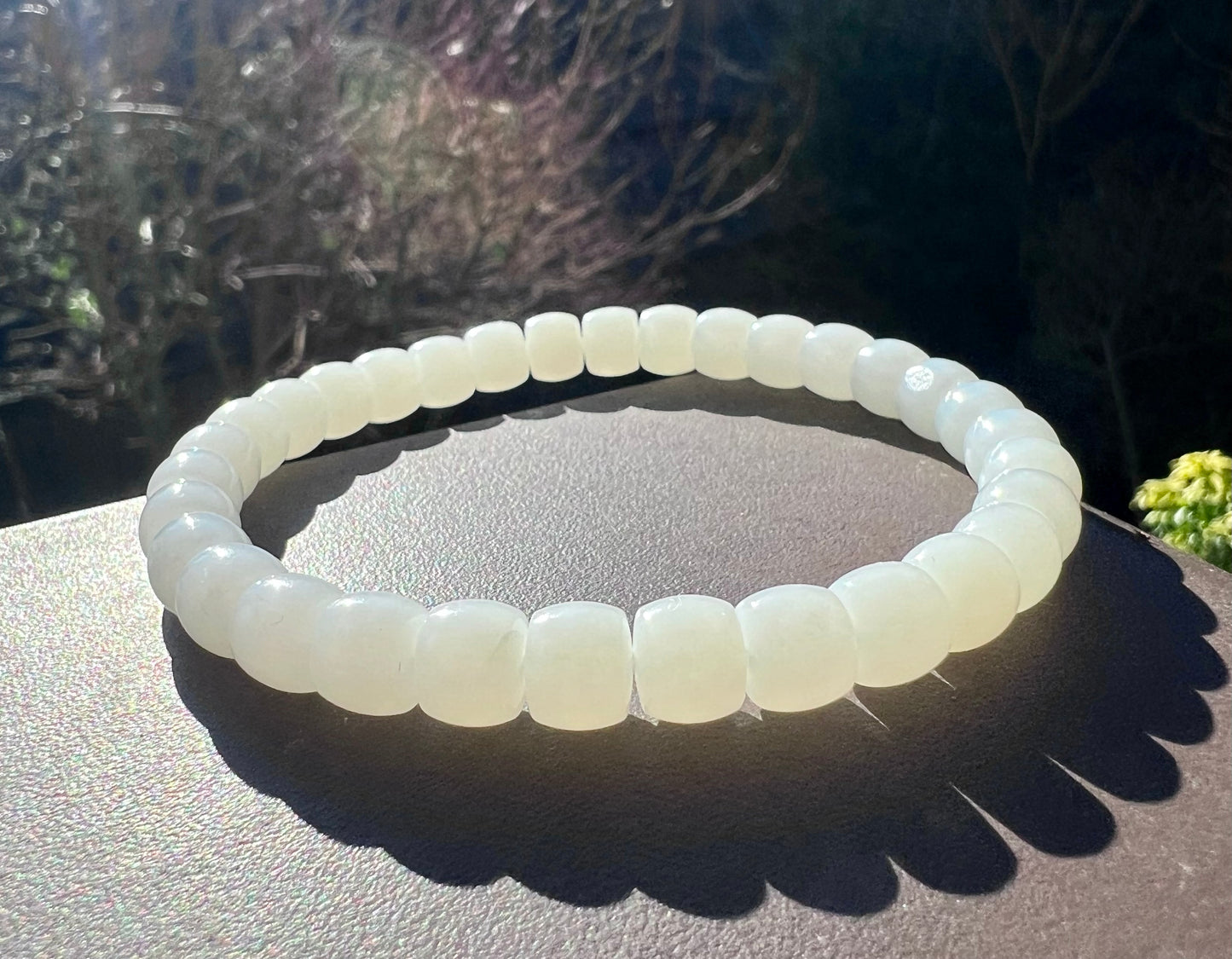 7.3*6mm Certified natural jade Siberian white Nephrite bracelet/straight cut beads 天然精品 极限弧精工直切老型珠 老俄料白玉 #9646 油细糯