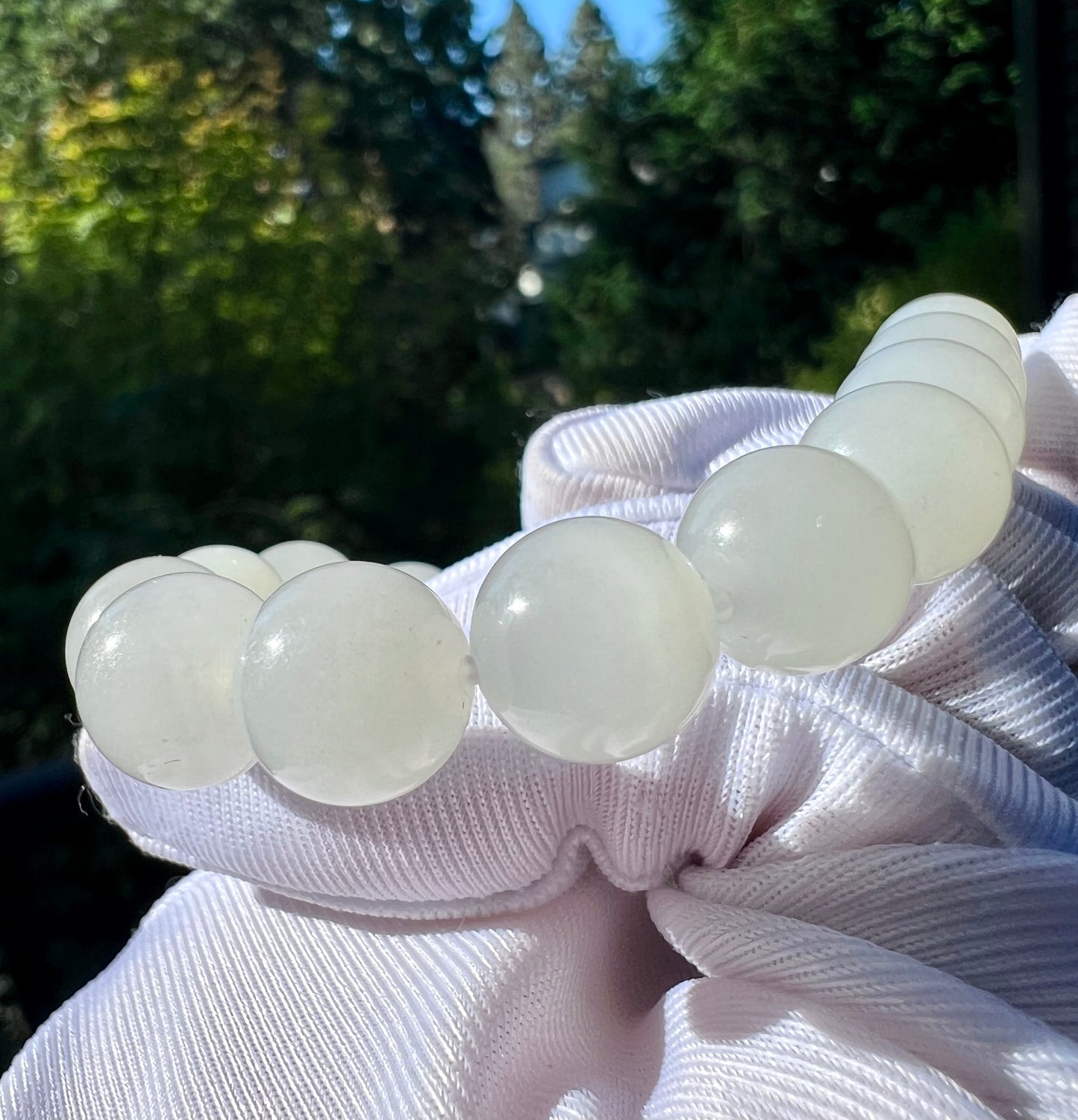 9.8mm Certified natural jade /Qinghai icy white nephrite bracelet 天然青海老矿白玉手串 白月光 冰润细糯#4385