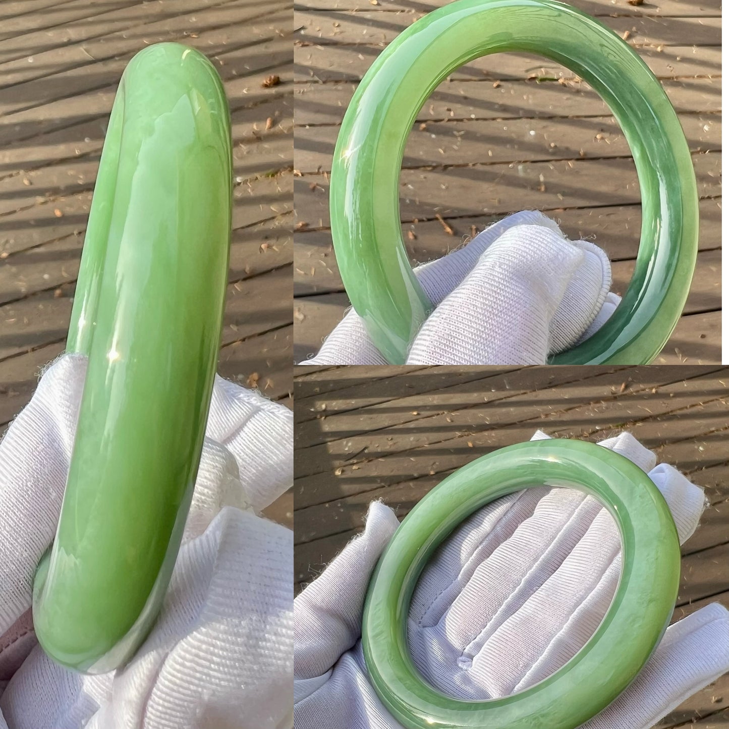 56.5mm Certified Natural hetian jade Siberian green nephrite Bangle/greenish blue bangle天然精品和田玉老俄料碧玉 胖圆条手镯 粉绿#6620 猫眼结构