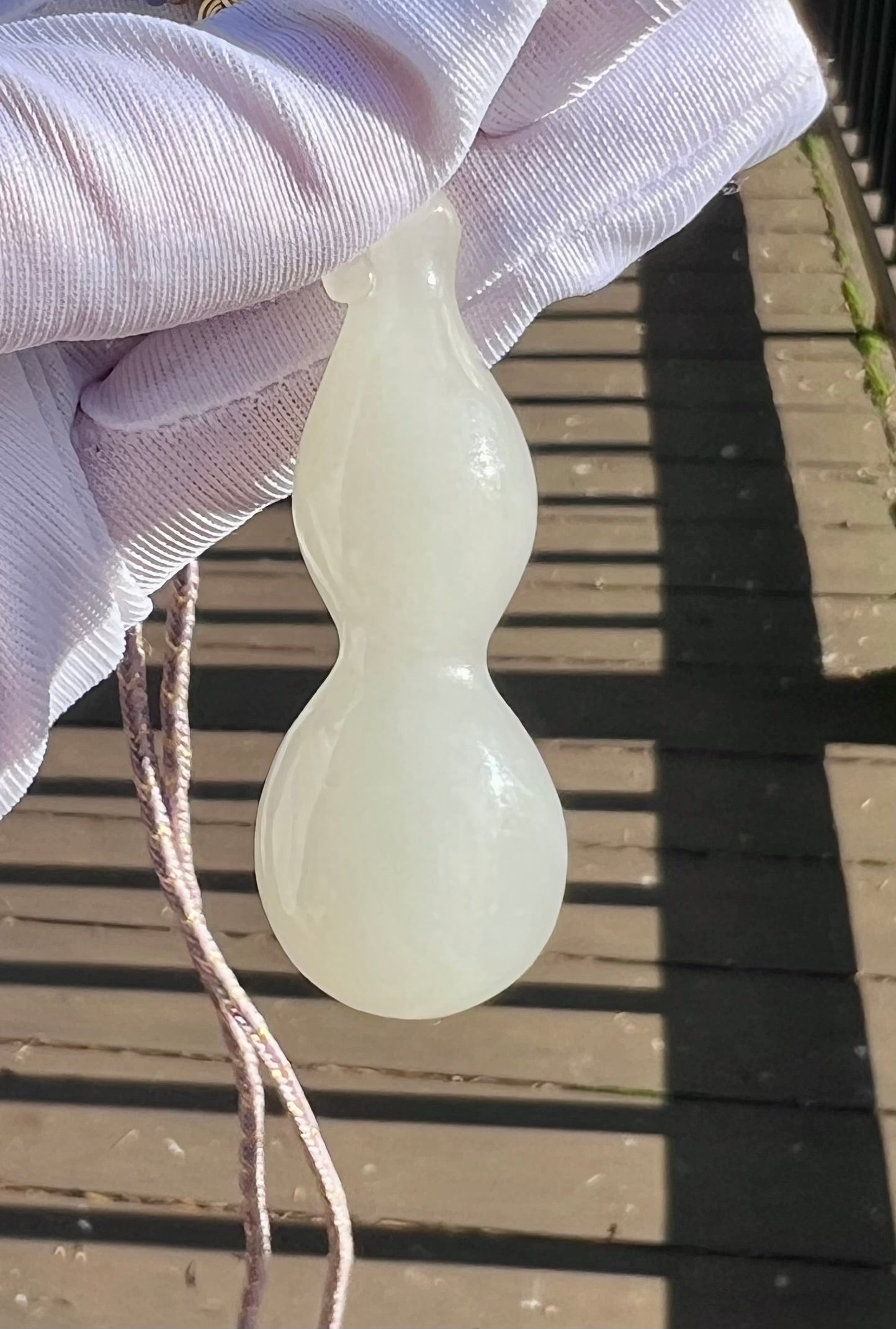 Certified natural jade Qinghai white nephrite carved gourd pendant necklace天然青海老矿白玉 葫芦吊坠 项链#4351 润糯荔枝白