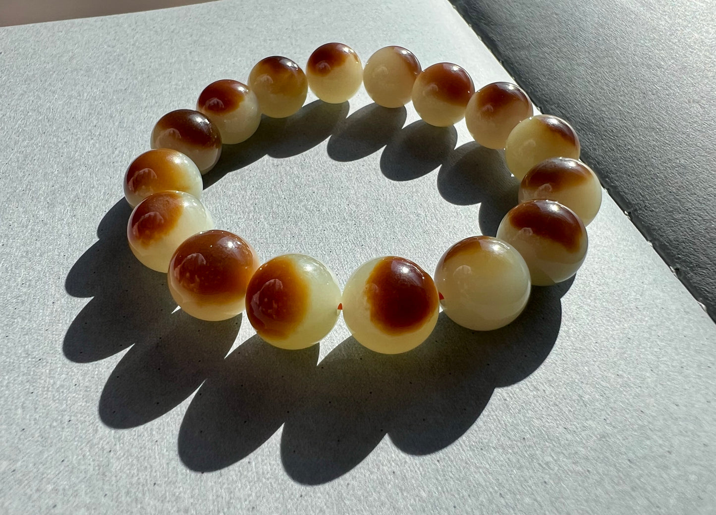 12mm Certified natural jade/Jinshan oily red brown white nephrite bracelet/ sugar cover pattern天然精品 金山糖白玉 红油糖 #7129 盖糖