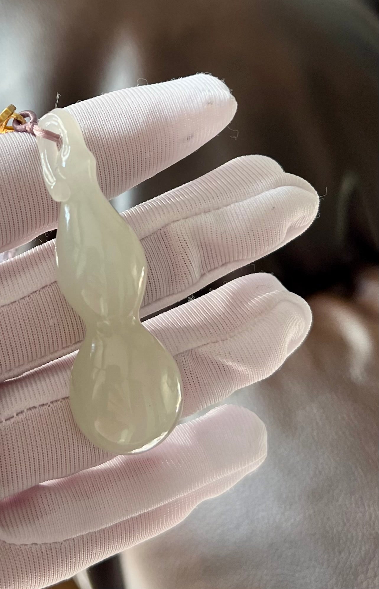 Certified natural jade Qinghai white nephrite carved gourd pendant necklace天然青海老矿白玉 葫芦吊坠 项链#4351 润糯荔枝白