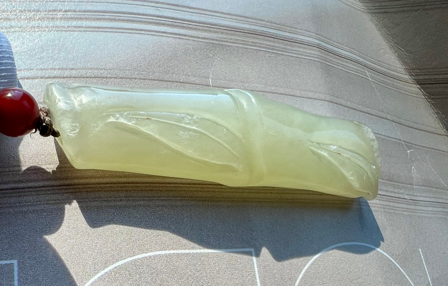 Certified natural jade /Qiemo nephrite carved bamboo pendant necklace/bamboo joint pendant/old material天然且末老料 青白玉竹节吊坠#5923 有瑕