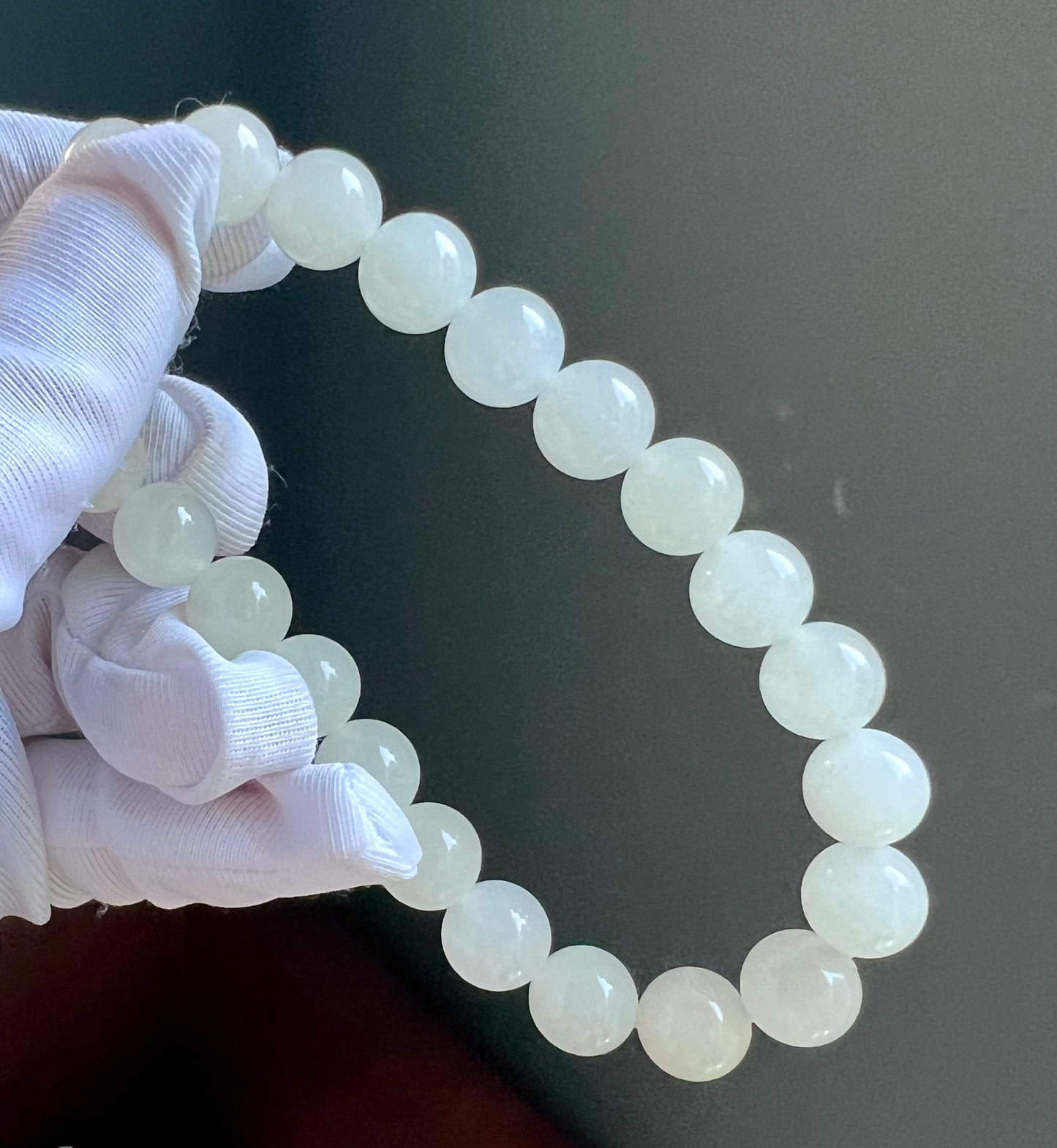 9.8mm Certified natural jade /Qinghai icy white nephrite bracelet 天然青海老矿白玉手串 白月光 冰润细糯#4385