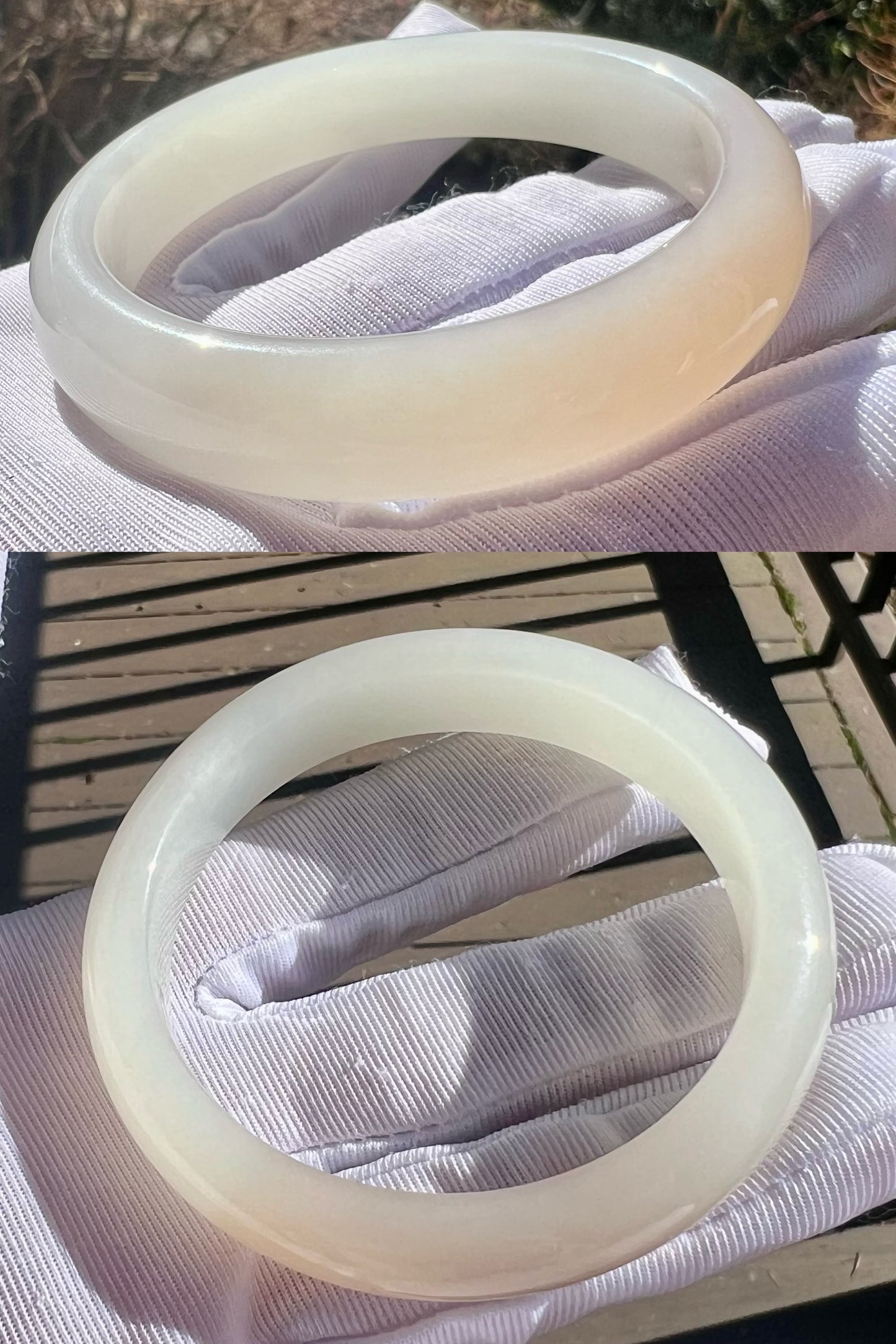53.3mm Certified natural jade/Qinghai lotus pink and white nephrite bangle/bracelet/Two-tone nephrite/天然 青海藕粉玉白玉 粉白双色镯 正圈手镯 平安镯 #6392