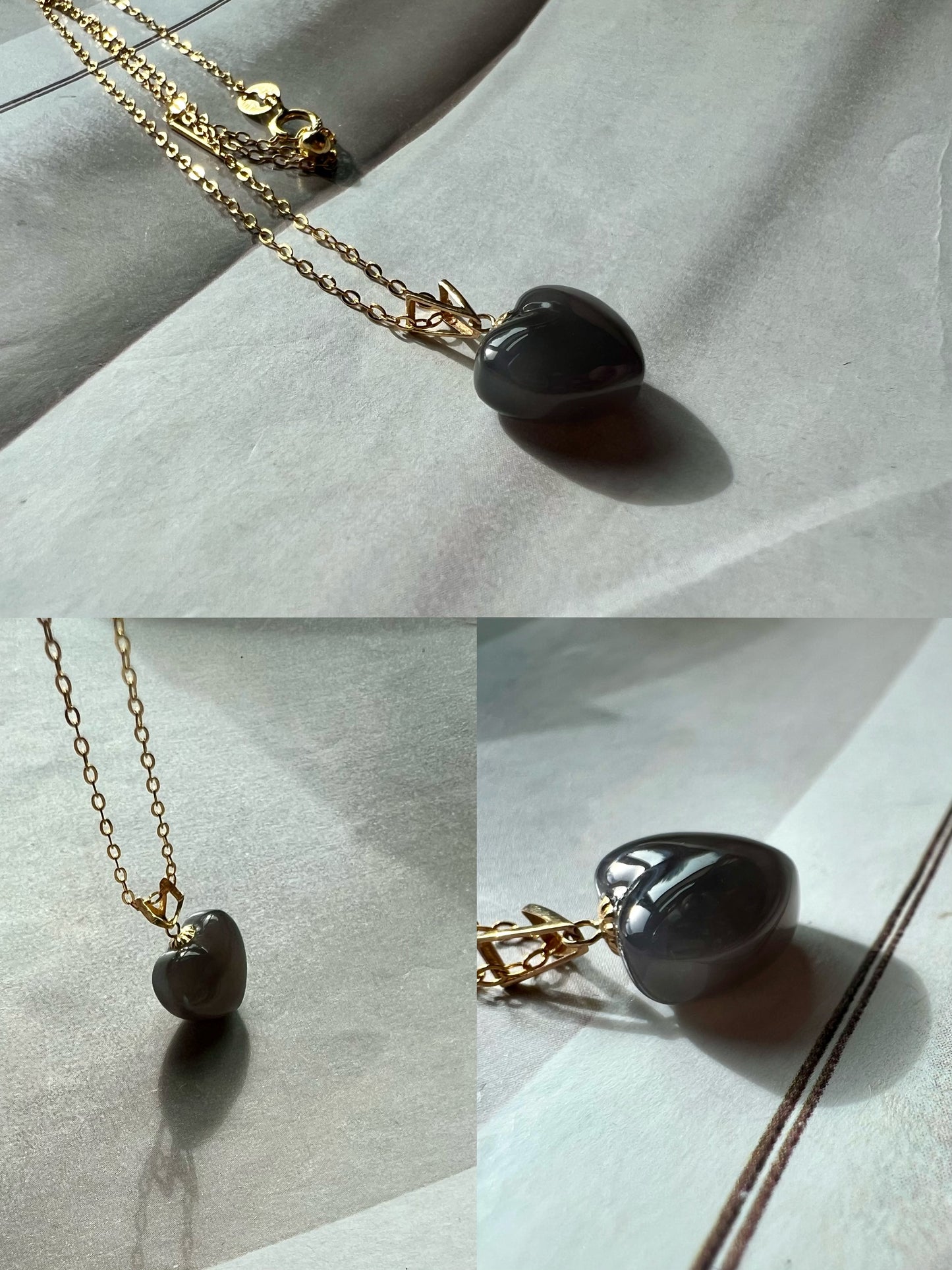 Certified natural jade/icy purple nephrite heart shaped pendant necklace/grape purple nephrite /gold 18k天然 青海烟紫玉 冰葡萄紫 心形吊坠#1401 纯银链 18k金扣头