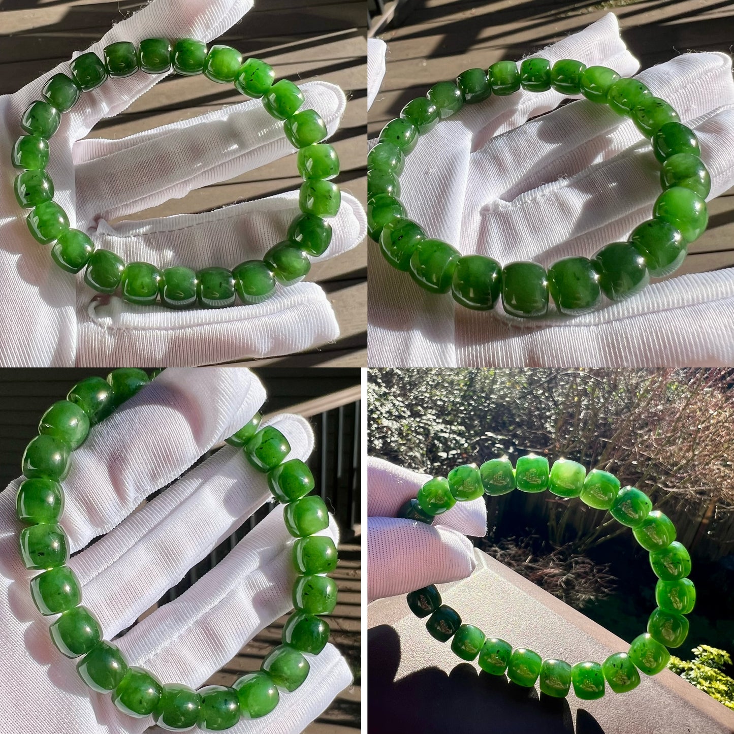 9*8mm Certified Natural jade/Siberian Green Nephrite bracelet /icy green/straight cut beads天然精品 俄料碧玉 冰底辣阳绿菠菜绿 直切珠 #4684