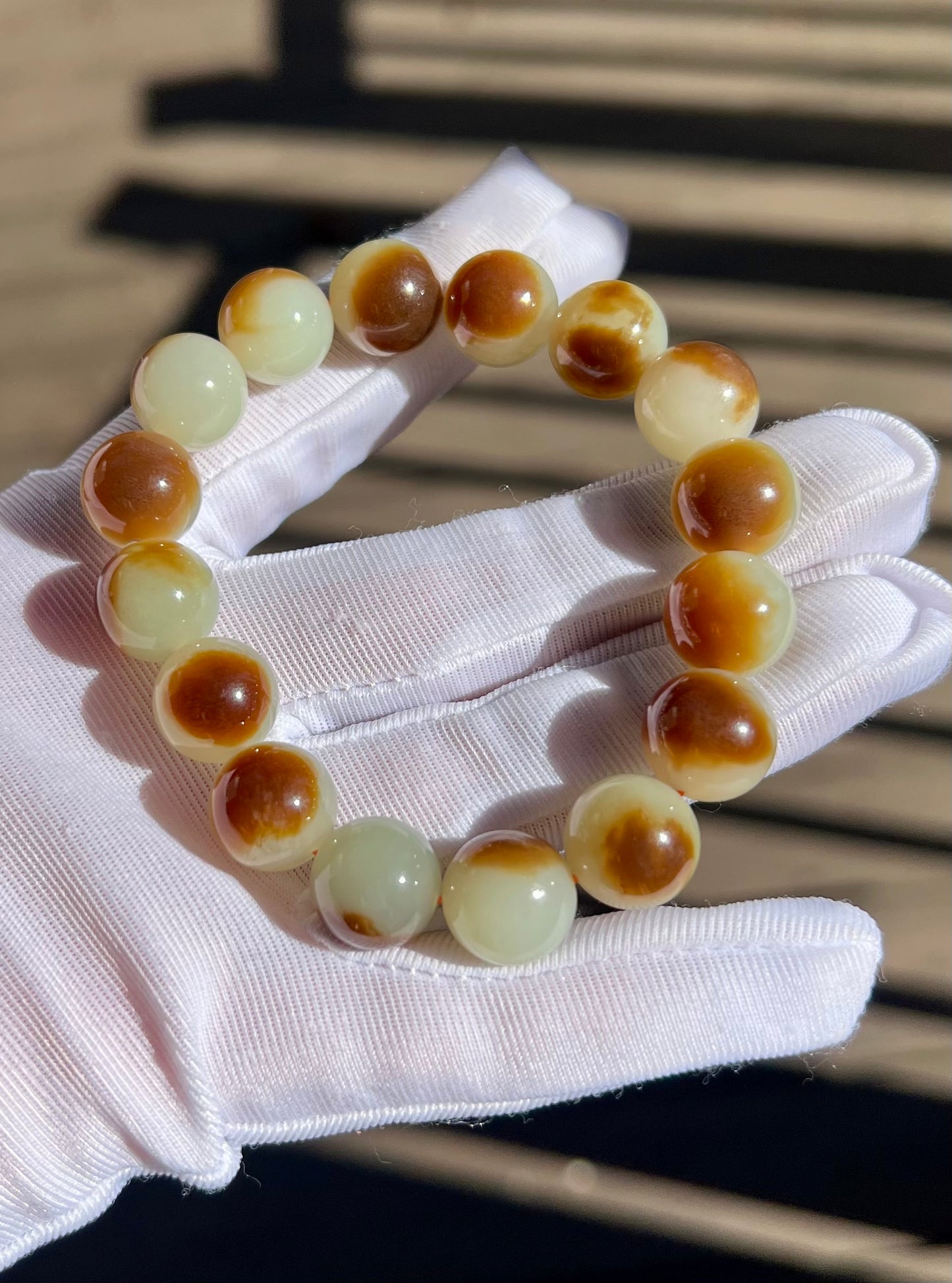 12mm Certified natural jade/Jinshan oily red brown white nephrite bracelet/ sugar cover pattern天然精品 金山糖白玉 红油糖 #7129 盖糖