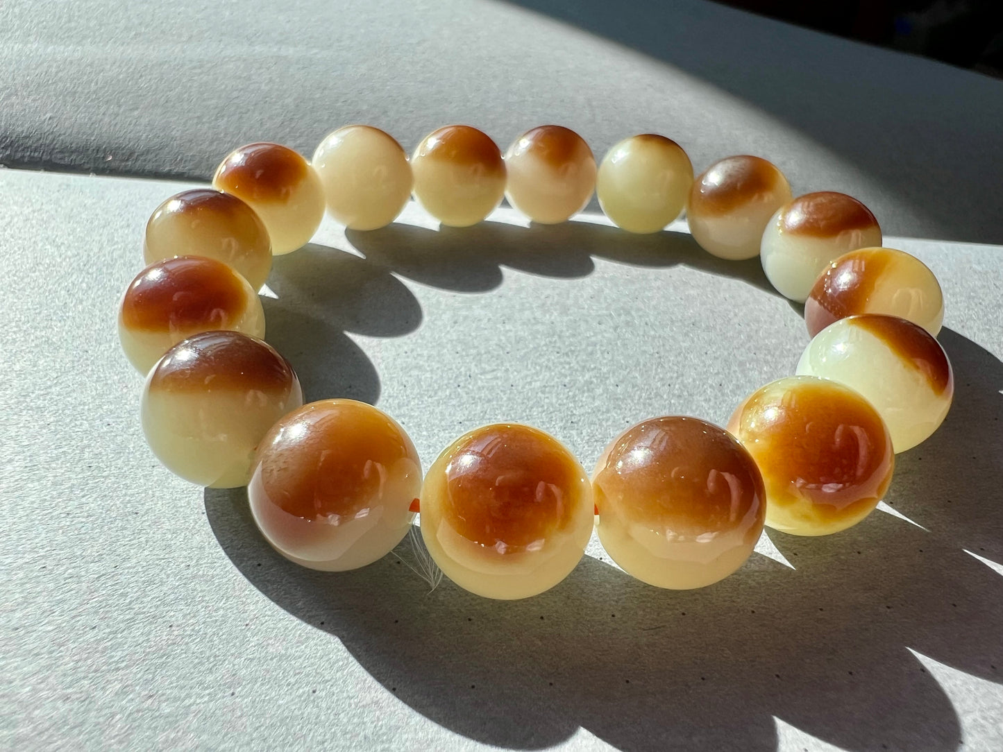 12mm Certified natural jade/Jinshan oily red brown white nephrite bracelet/ sugar cover pattern天然精品 金山糖白玉 红油糖 #7129 盖糖