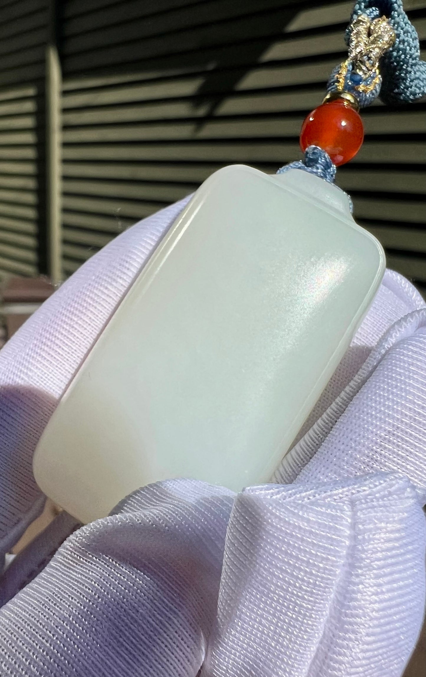 Certified natural jade Siberian white nephrite rectangle pendant/mutton fat white nephrite safety pendant necklace天然精品 俄料白玉 脂白玉无事牌 吊坠 #8975