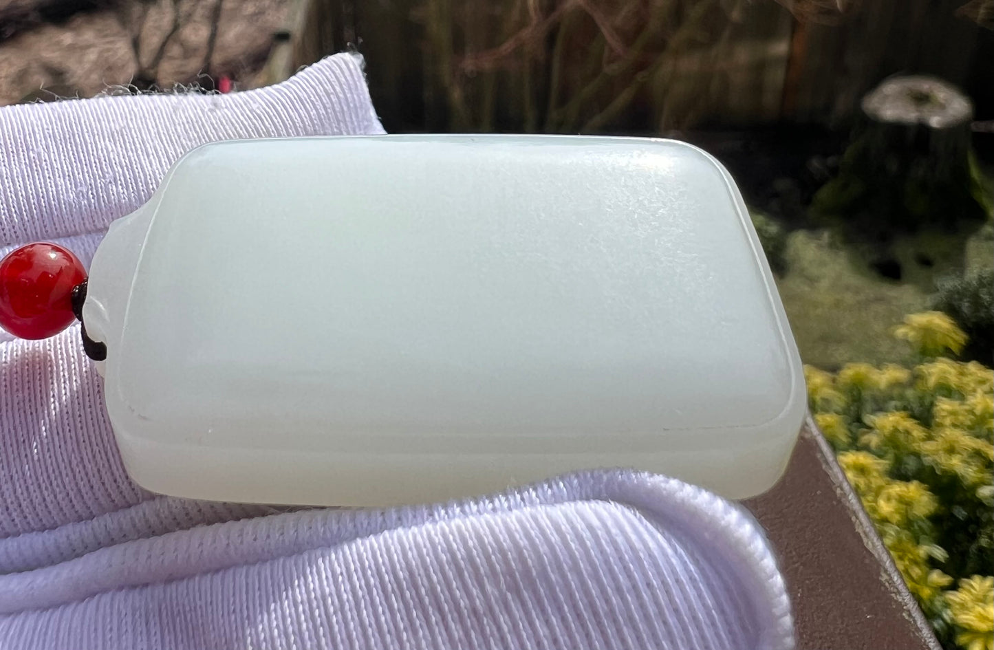 Certified natural jade Siberian white nephrite rectangle pendant/safety pendant necklace天然精品 俄料白玉无事牌 吊坠 #3793