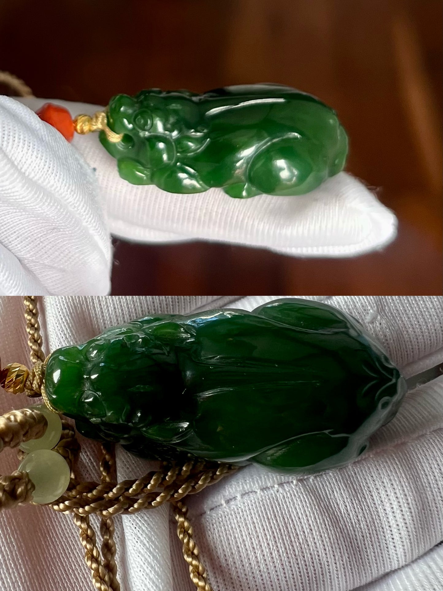 Certified natural nephrite green jade/Siberian green nephrite carved Pixiu pendant necklace 天然俄料碧玉貔貅 吊坠 项链#3596 辣绿菠菜绿