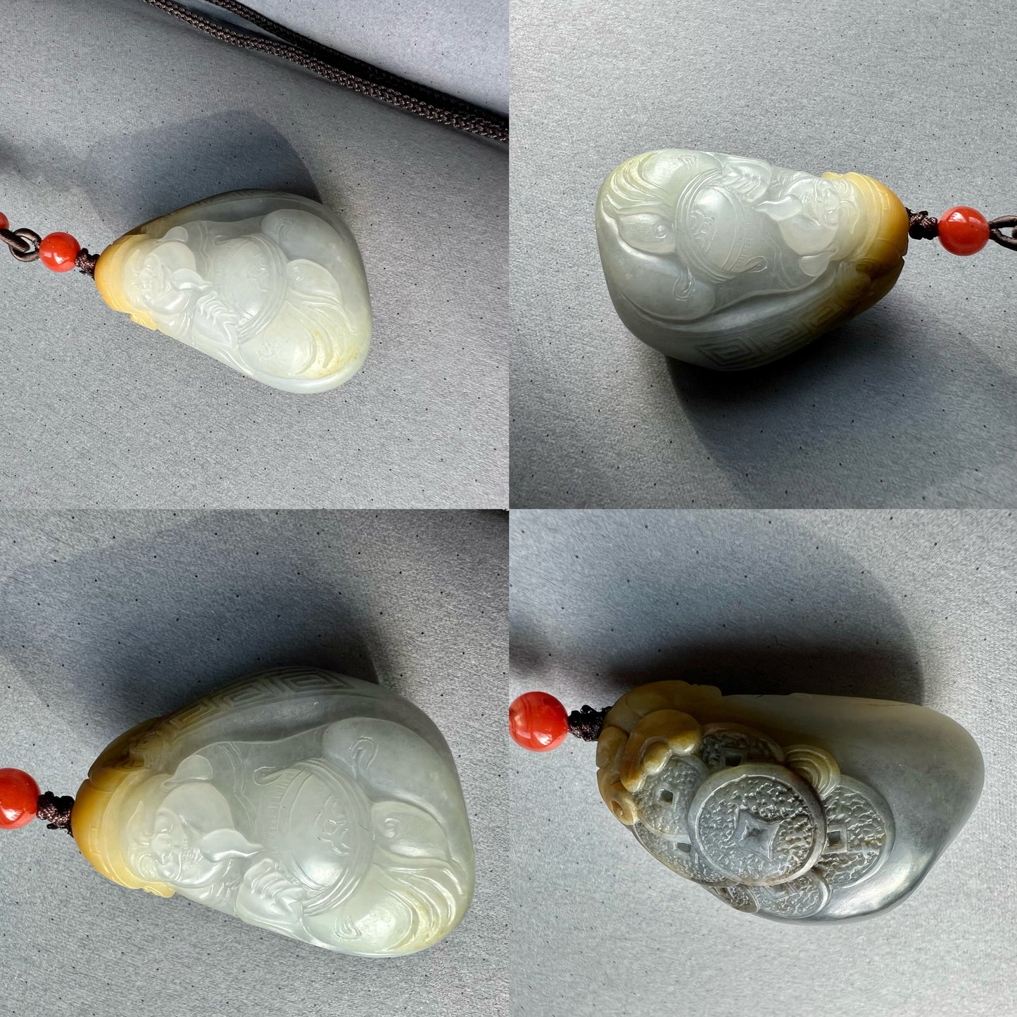 Certified natural jade pebble/White Nephrite God of Wealth pendant/white nephrite with qinghua/yellow skin天然精品 籽料白玉青花 财神吊坠 #0255原皮独籽 天然黄沁