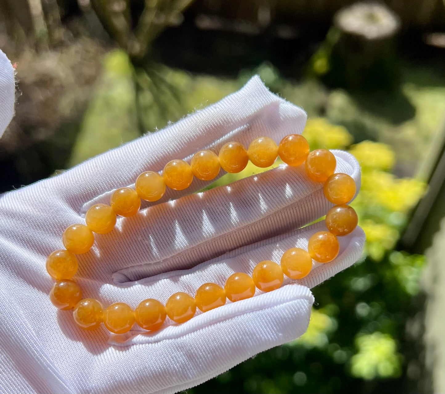 8mm Certified natural jade/ Qiemo Jinshan golden orange brown nephrite bracelet/天然精品 且末金山 糖玉手串 金山黄金糖 橘子糖#7144 胶油粘稠质感