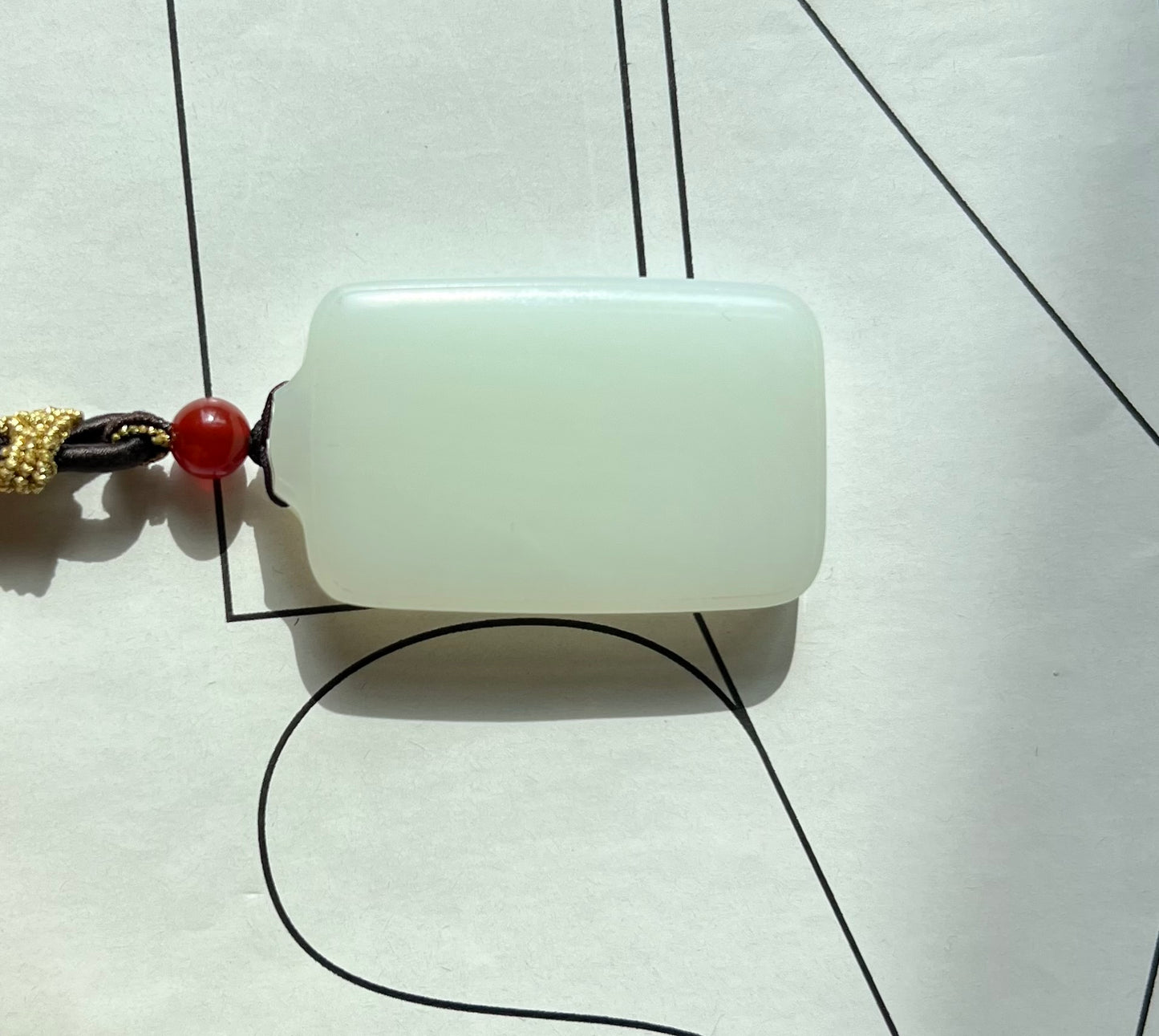 Certified natural jade Siberian white nephrite rectangle pendant/safety pendant necklace天然精品 俄料白玉无事牌 吊坠 #3793
