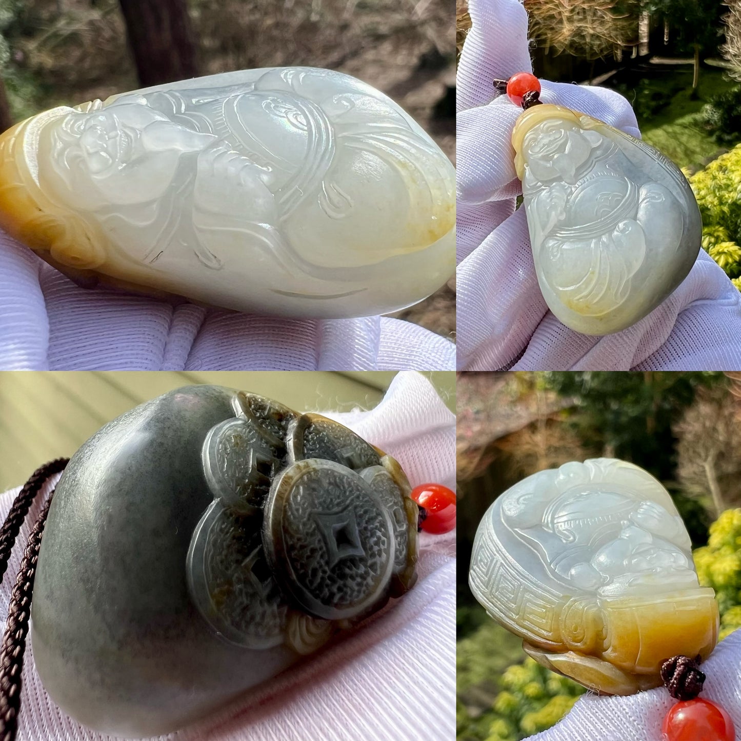 Certified natural jade pebble/White Nephrite God of Wealth pendant/white nephrite with qinghua/yellow skin天然精品 籽料白玉青花 财神吊坠 #0255原皮独籽 天然黄沁