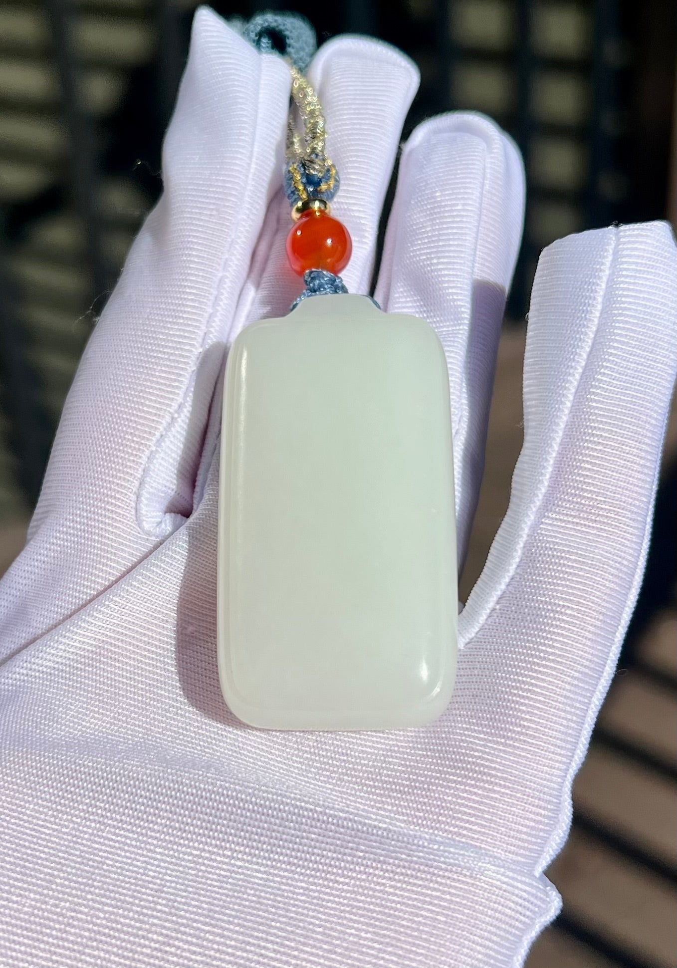 Certified natural jade Siberian white nephrite rectangle pendant/mutton fat white nephrite safety pendant necklace天然精品 俄料白玉 脂白玉无事牌 吊坠 #8975