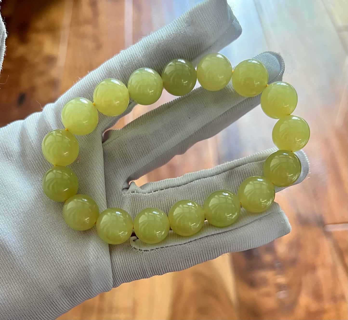12mm Certified natural jade/Chicken fat yellow nephrite bracelet/ yellow round beads 天然精品 黄玉 鸡油黄#7131 收藏品质