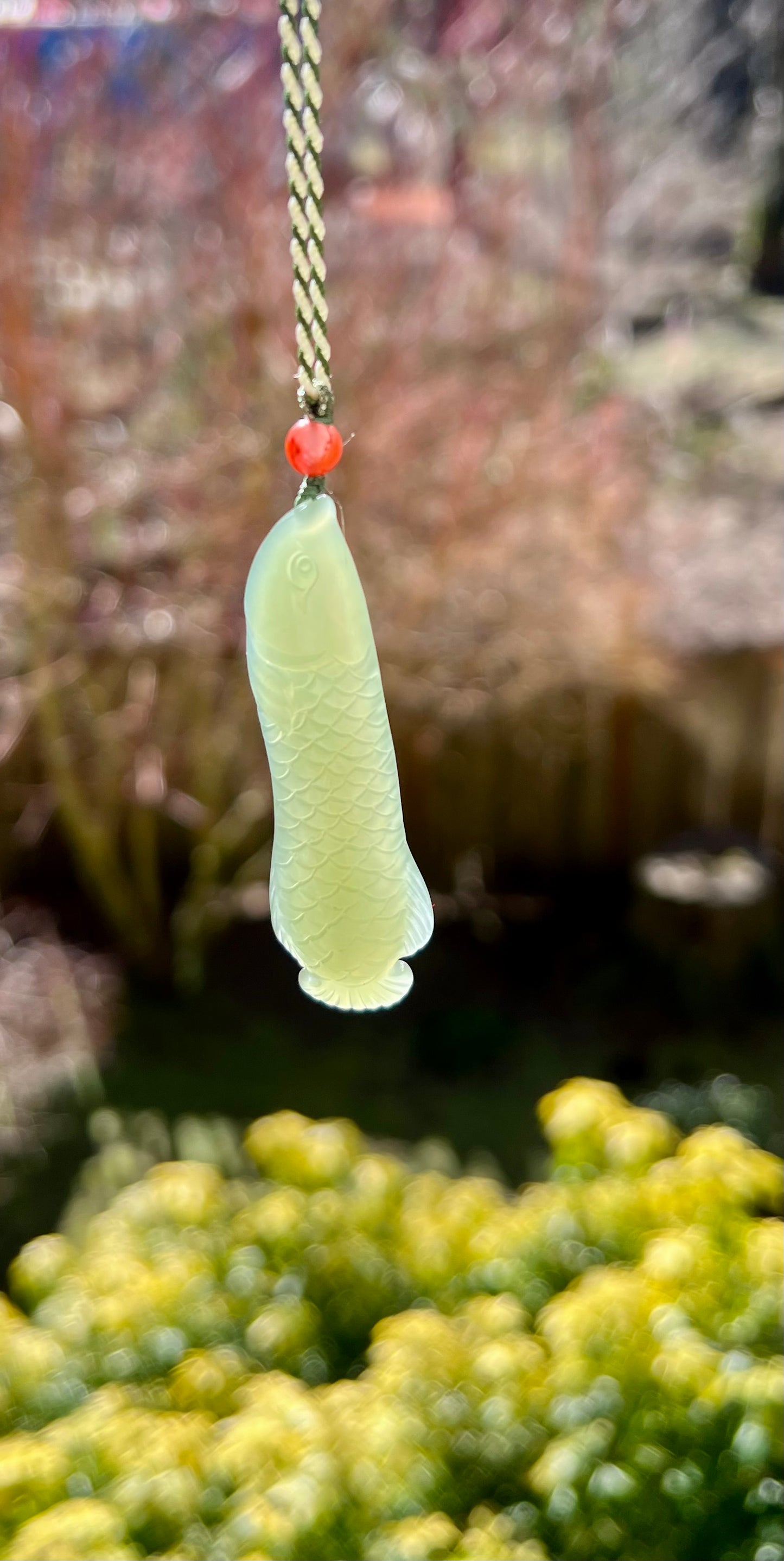 Certified natural Jade Qinghai lake green nephrite carved fish pendant hand-braided necklace天然精品 青海老矿 湖水绿 金龙鱼 吊坠#0629