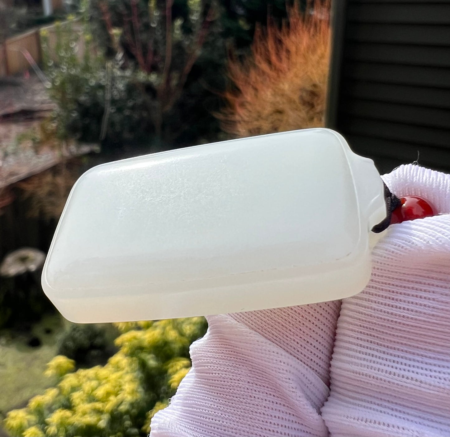 Certified natural jade Siberian white nephrite rectangle pendant/safety pendant necklace天然精品 俄料白玉无事牌 吊坠 #3793