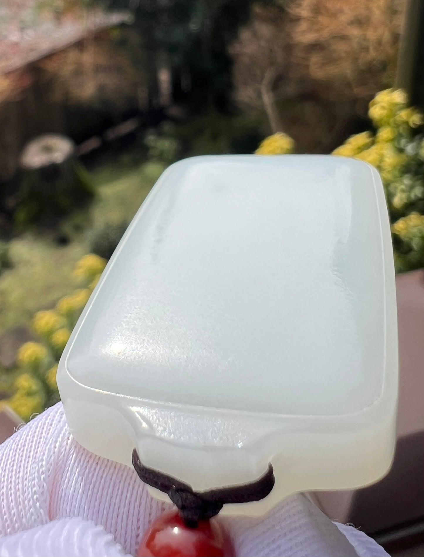 Certified natural jade Siberian white nephrite rectangle pendant/safety pendant necklace天然精品 俄料白玉无事牌 吊坠 #3793