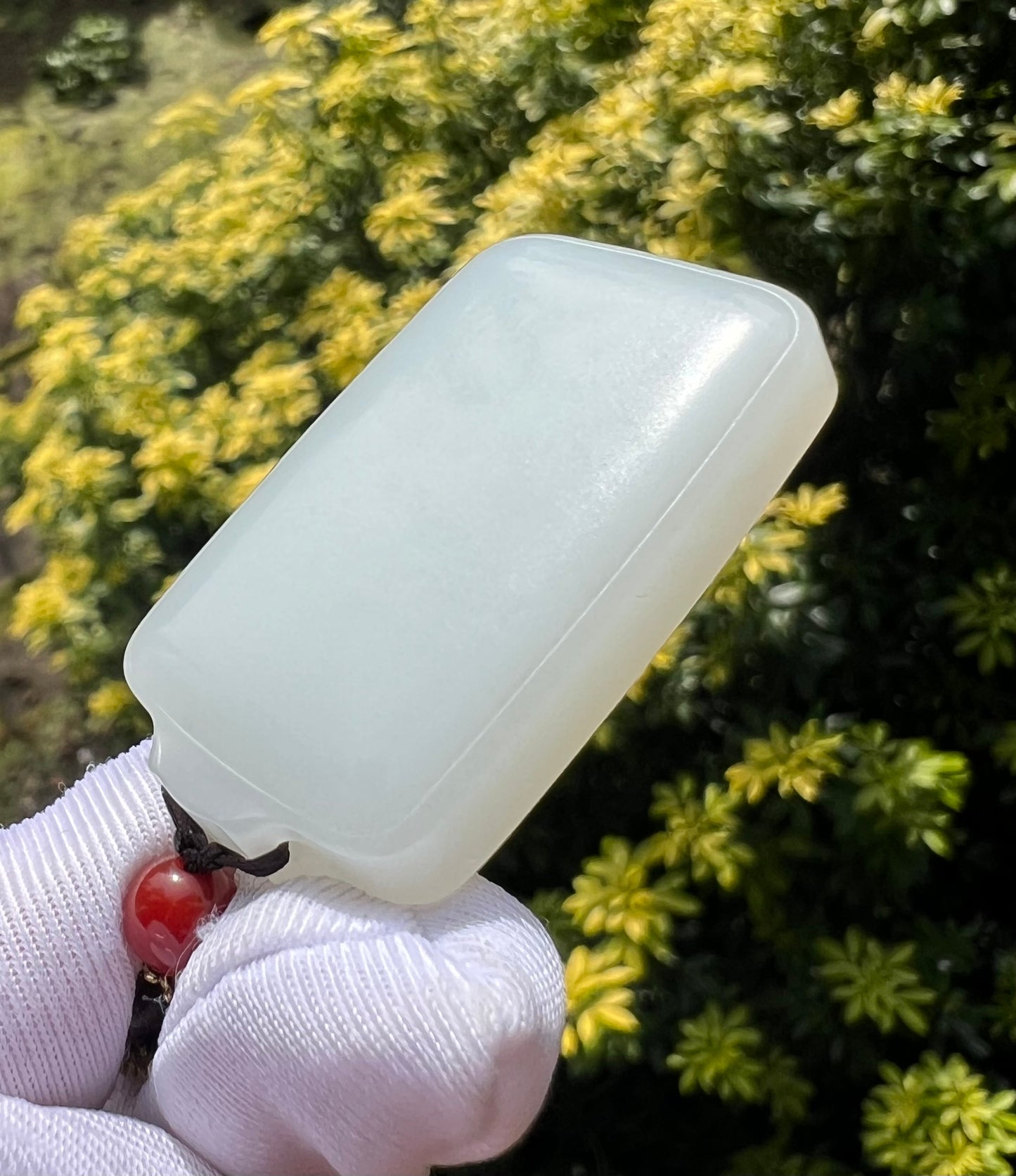 Certified natural jade Siberian white nephrite rectangle pendant/safety pendant necklace天然精品 俄料白玉无事牌 吊坠 #3793