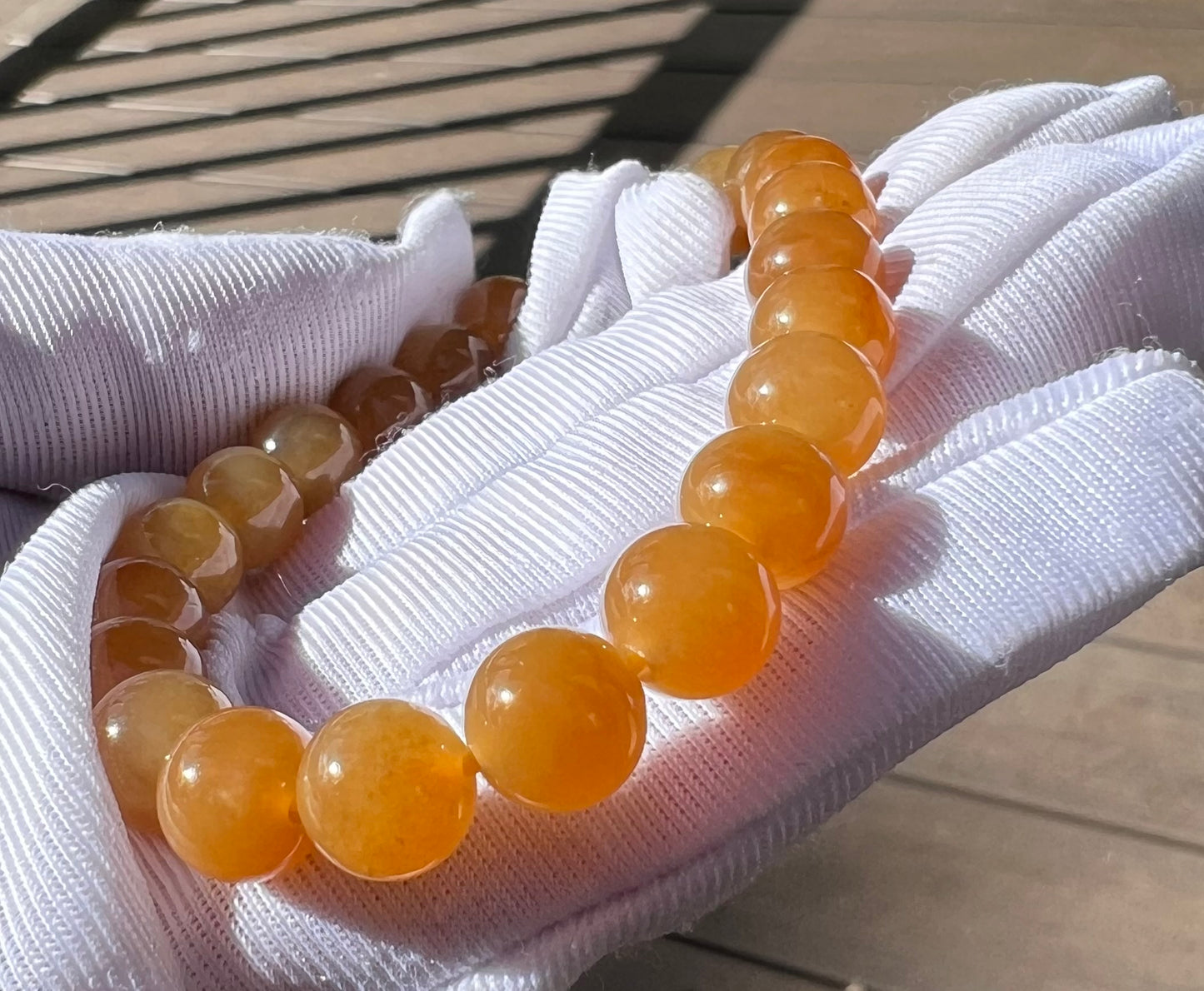 8mm Certified natural jade/ Qiemo Jinshan golden orange brown nephrite bracelet/天然精品 且末金山 糖玉手串 金山黄金糖 橘子糖#7144 胶油粘稠质感