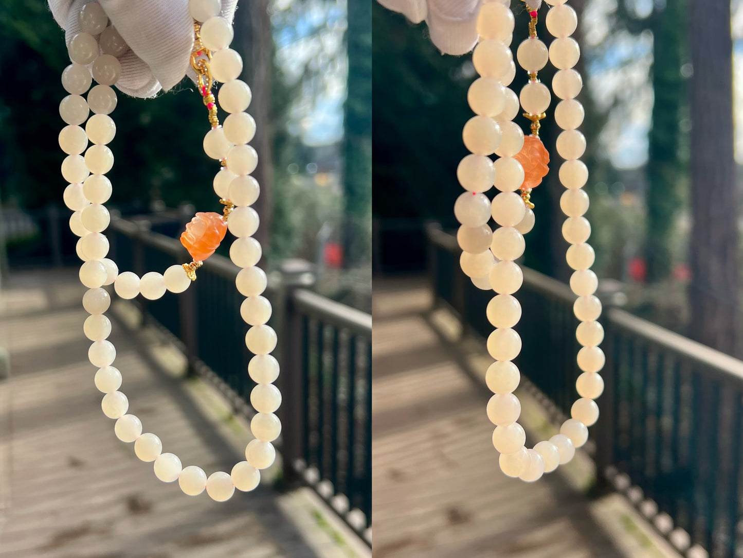 8mm Certified natural jade Qinghai old mine lotus pink nephrite necklace/icy lotus root pink 天然 青海老矿料冰糯藕粉项链 冰润糯 #3378 搭配川料南红牡丹花