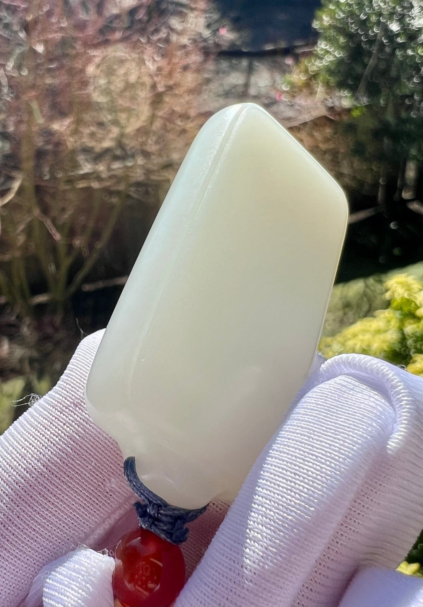 Certified natural jade Siberian white nephrite rectangle pendant/mutton fat white nephrite safety pendant necklace天然精品 俄料白玉 脂白玉无事牌 吊坠 #8975