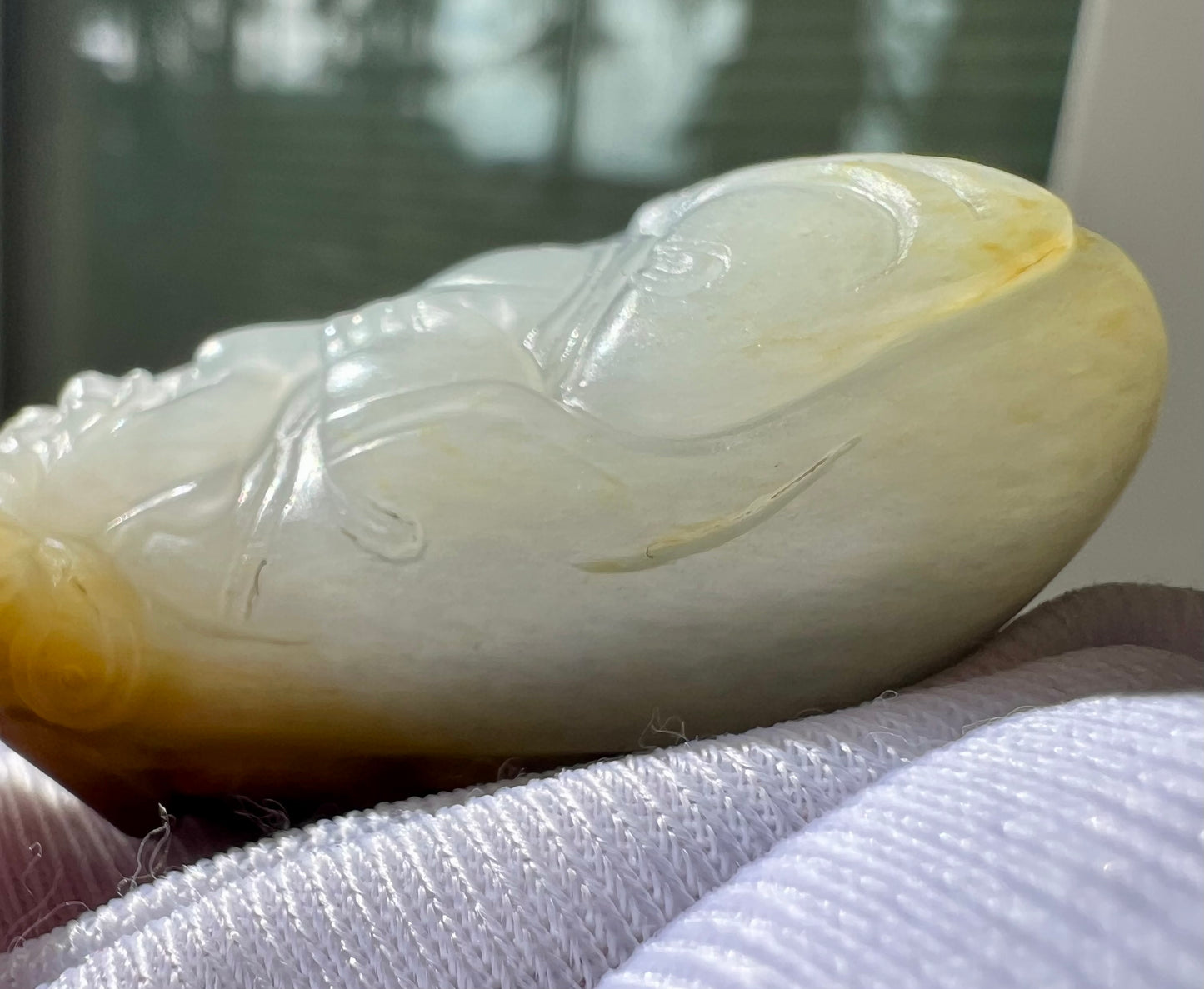 Certified natural jade pebble/White Nephrite God of Wealth pendant/white nephrite with qinghua/yellow skin天然精品 籽料白玉青花 财神吊坠 #0255原皮独籽 天然黄沁