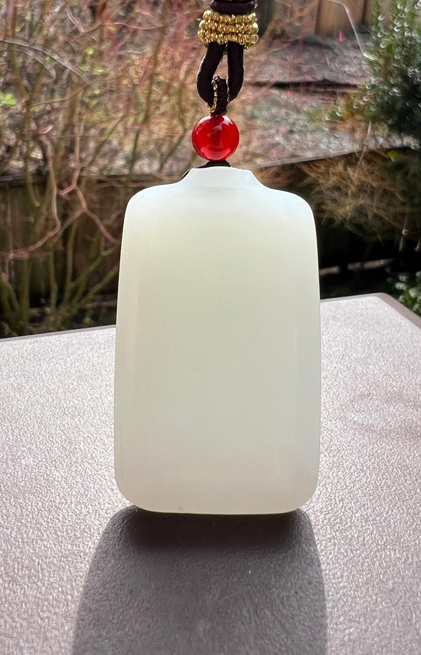Certified natural jade Siberian white nephrite rectangle pendant/safety pendant necklace天然精品 俄料白玉无事牌 吊坠 #3793
