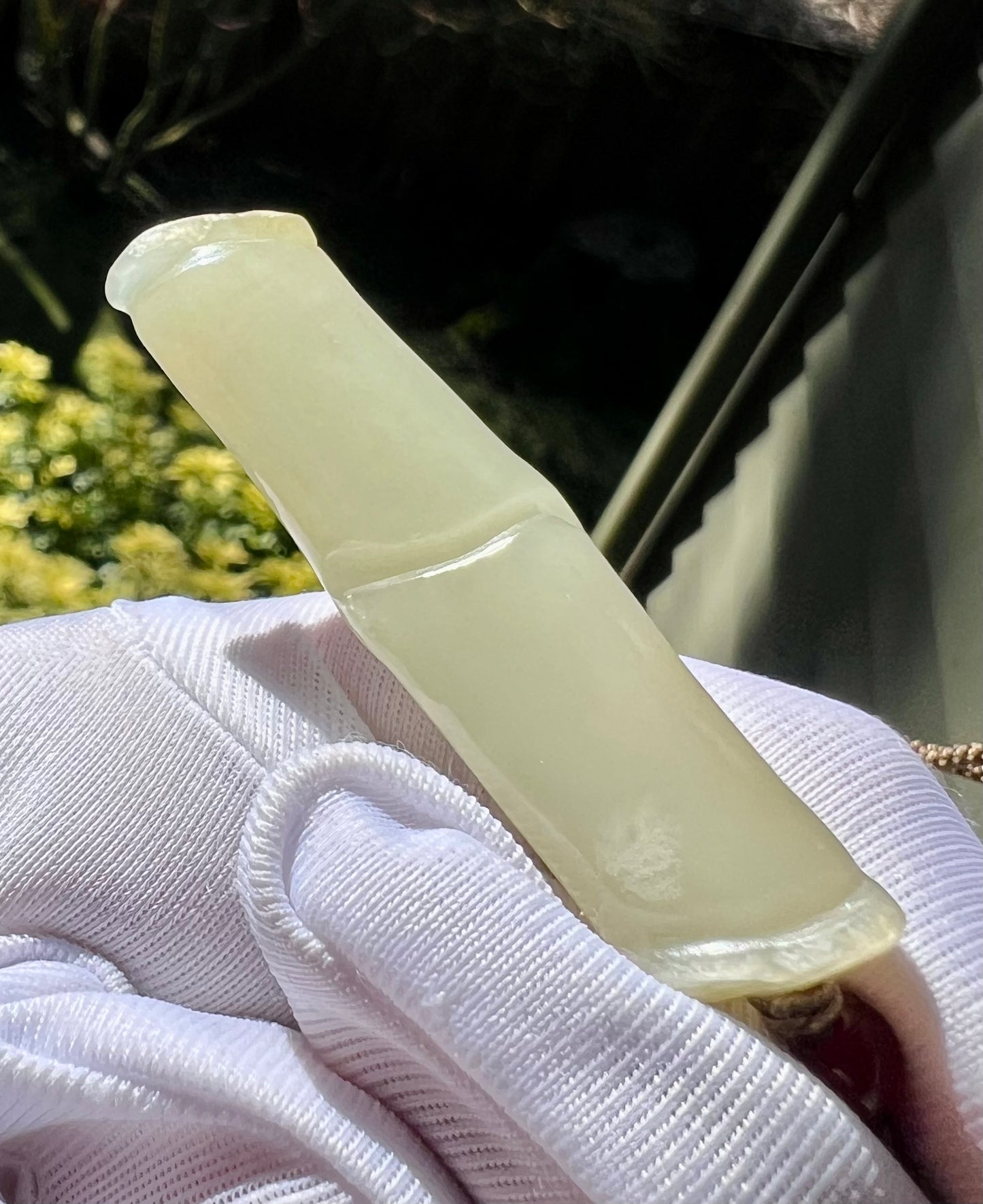 Certified natural jade /Qiemo nephrite carved bamboo pendant necklace/bamboo joint pendant/old material天然且末老料 青白玉竹节吊坠#5923 有瑕