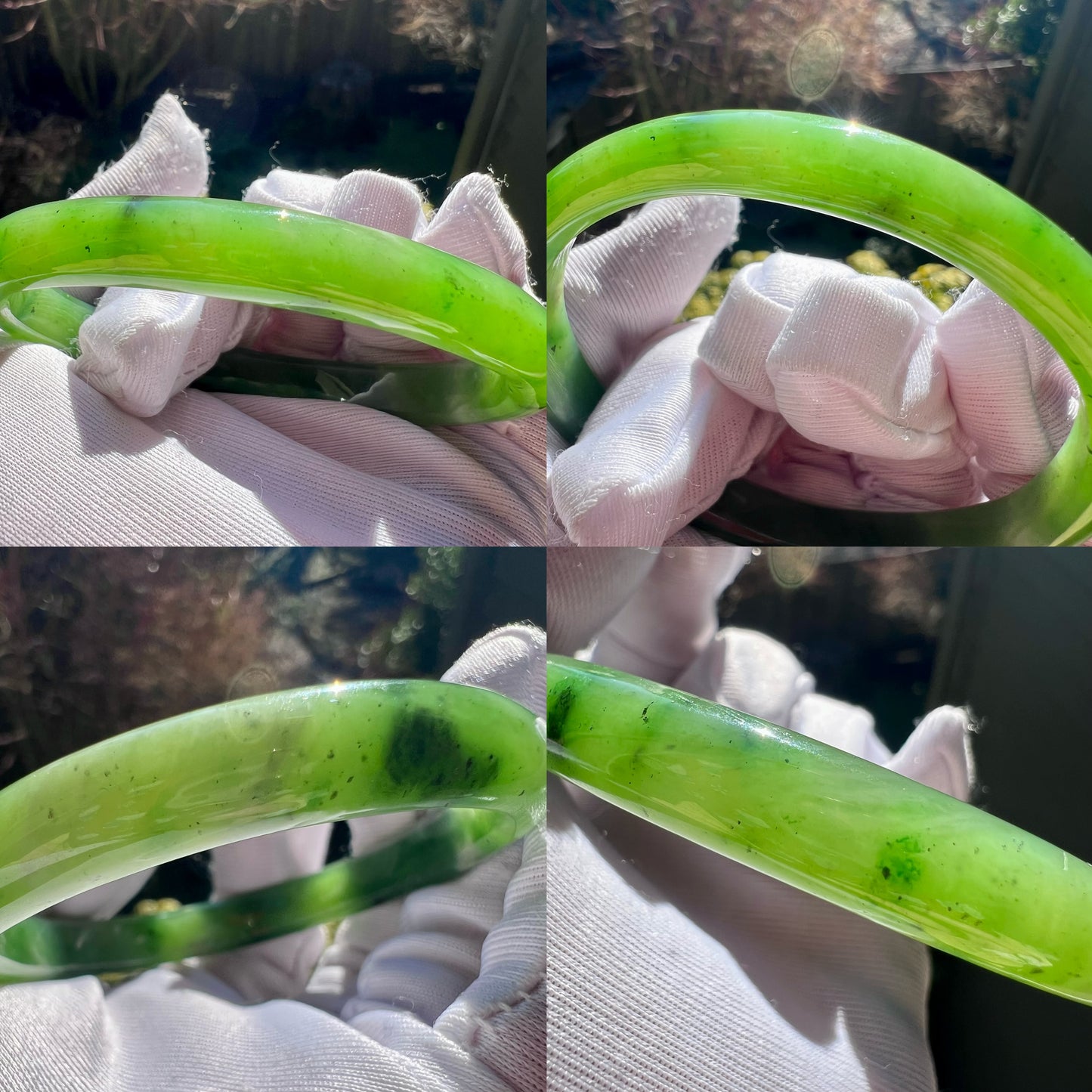 53mm Certified natural nephrite green jade/ green nephrite oval Bangle/oily apple green 天然碧玉 果阳绿 碧玉手镯 贵妃镯 #0377