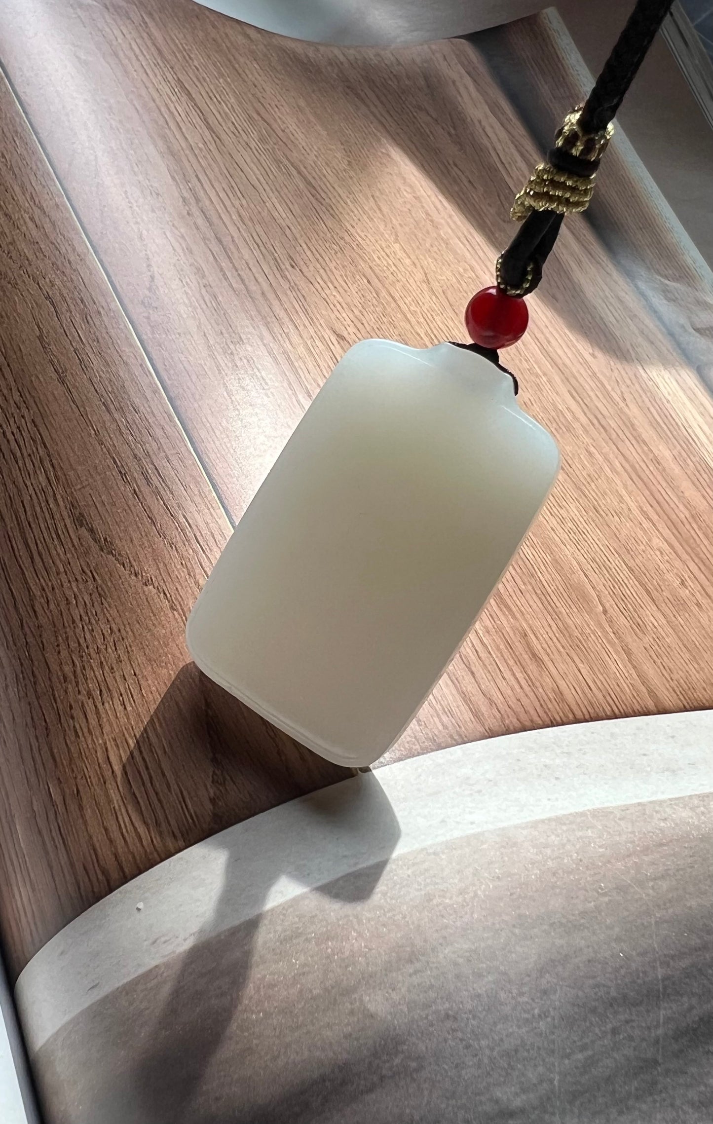 Certified natural jade Siberian white nephrite rectangle pendant/safety pendant necklace天然精品 俄料白玉无事牌 吊坠 #3793