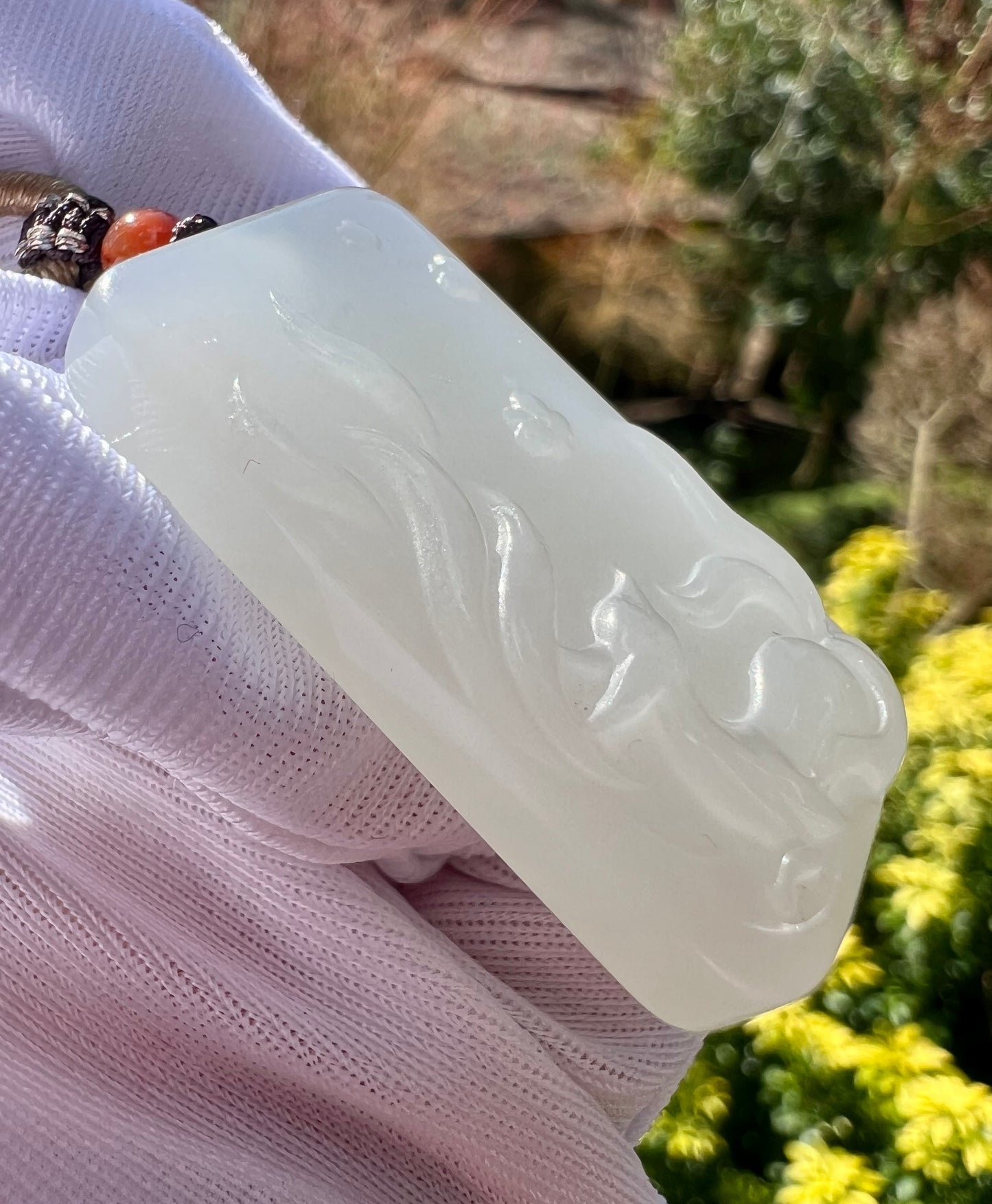 Certified natural jade/Qinghai icy white nephrite nothing pendant necklace/天然精品 青海老矿白玉 无事牌 吊坠 月光白 冰胶油糯细 #2283 单面九尾狐