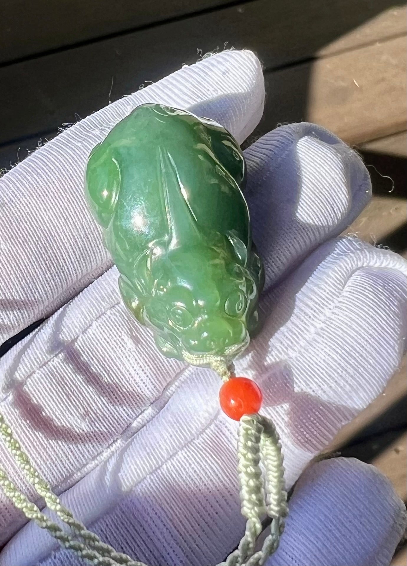 Certified natural nephrite green jade/Siberian bluish green nephrite carved Pixiu pendant necklace 天然俄料碧玉貔貅 吊坠 项链#3598 粉青
