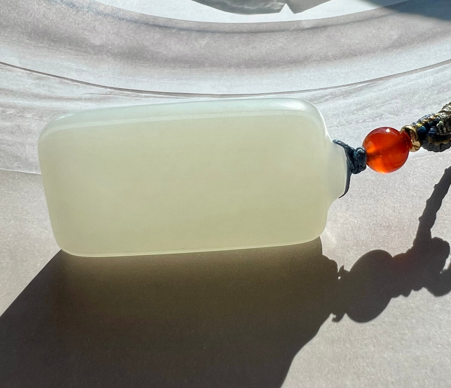 Certified natural jade Siberian white nephrite rectangle pendant/mutton fat white nephrite safety pendant necklace天然精品 俄料白玉 脂白玉无事牌 吊坠 #8975