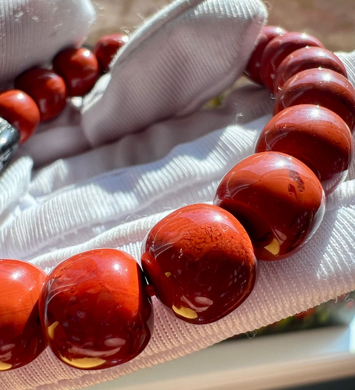 10*9mm Certified natural Nanhong Agate barrel Beads Bracelet, Southern Red Agate, with Hypersthene Pixiu charm, 全天然精品金运石貔貅 川料柿子红南红手串 满色满肉 #5947