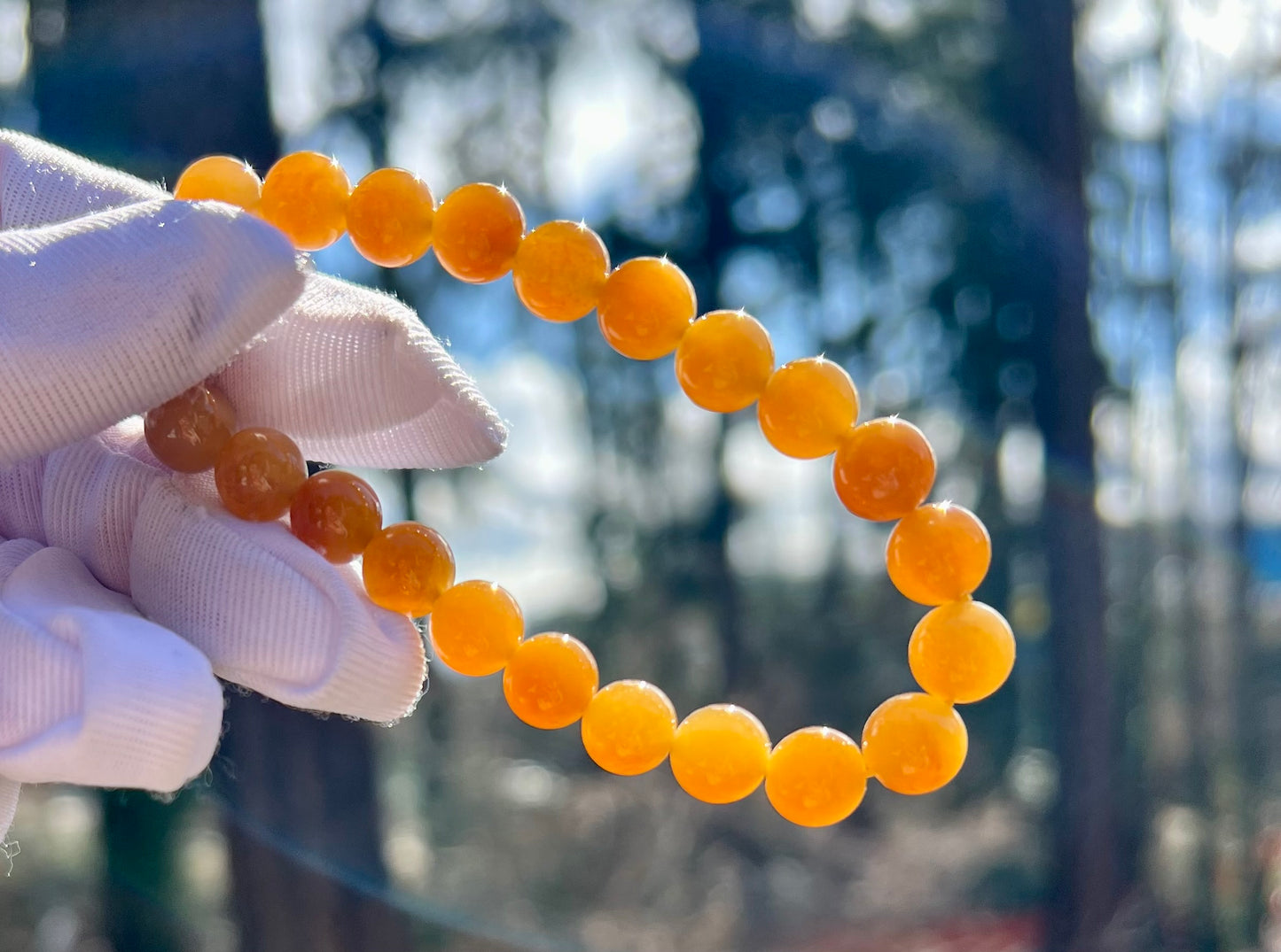 8mm Certified natural jade/ Qiemo Jinshan golden orange brown nephrite bracelet/天然精品 且末金山 糖玉手串 金山黄金糖 橘子糖#7144 胶油粘稠质感