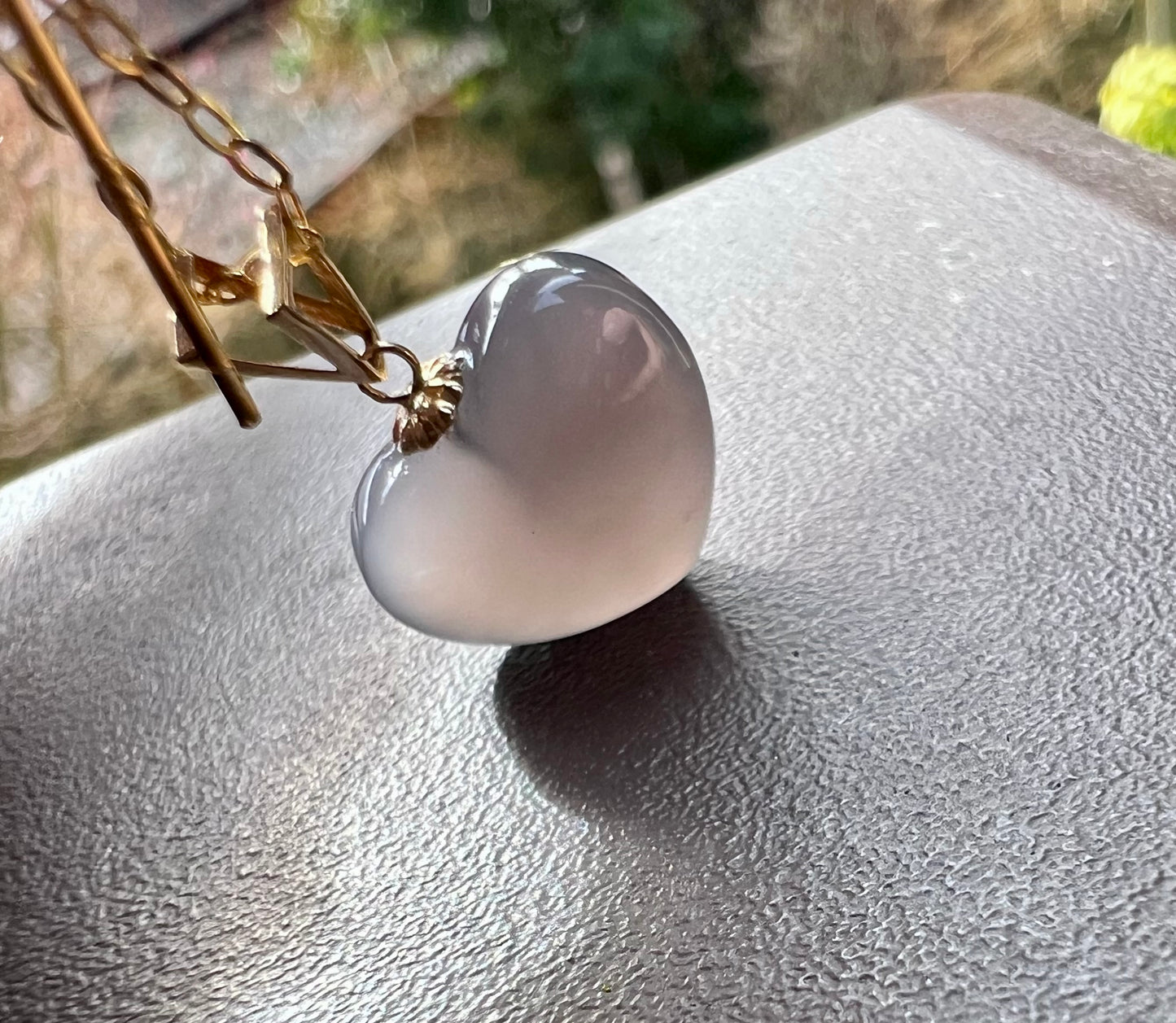 Certified natural jade/icy purple nephrite heart shaped pendant necklace/grape purple nephrite /gold 18k天然 青海烟紫玉 冰葡萄紫 心形吊坠#1401 纯银链 18k金扣头