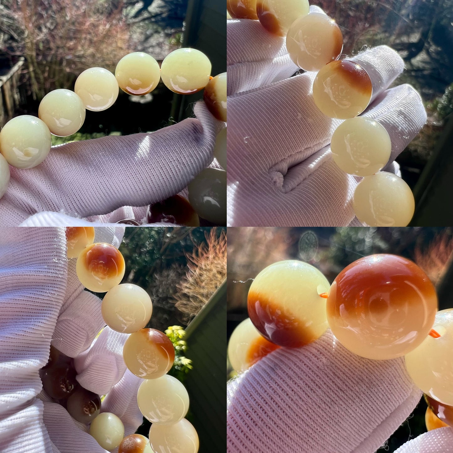 12mm Certified natural jade/Jinshan oily red brown white nephrite bracelet/ sugar cover pattern天然精品 金山糖白玉 红油糖 #7129 盖糖