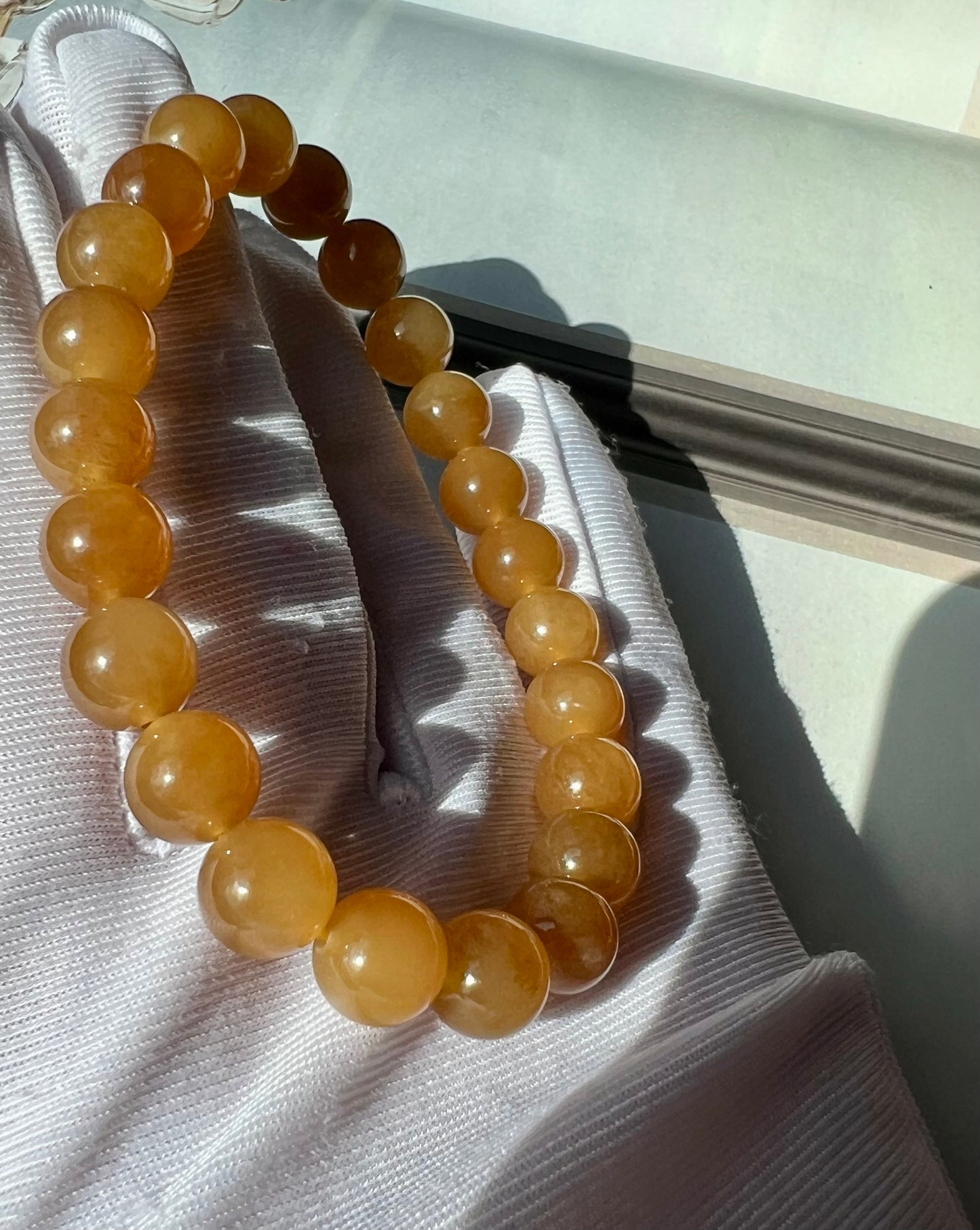 8mm Certified natural jade/ Qiemo Jinshan golden orange brown nephrite bracelet/天然精品 且末金山 糖玉手串 金山黄金糖 橘子糖#7144 胶油粘稠质感