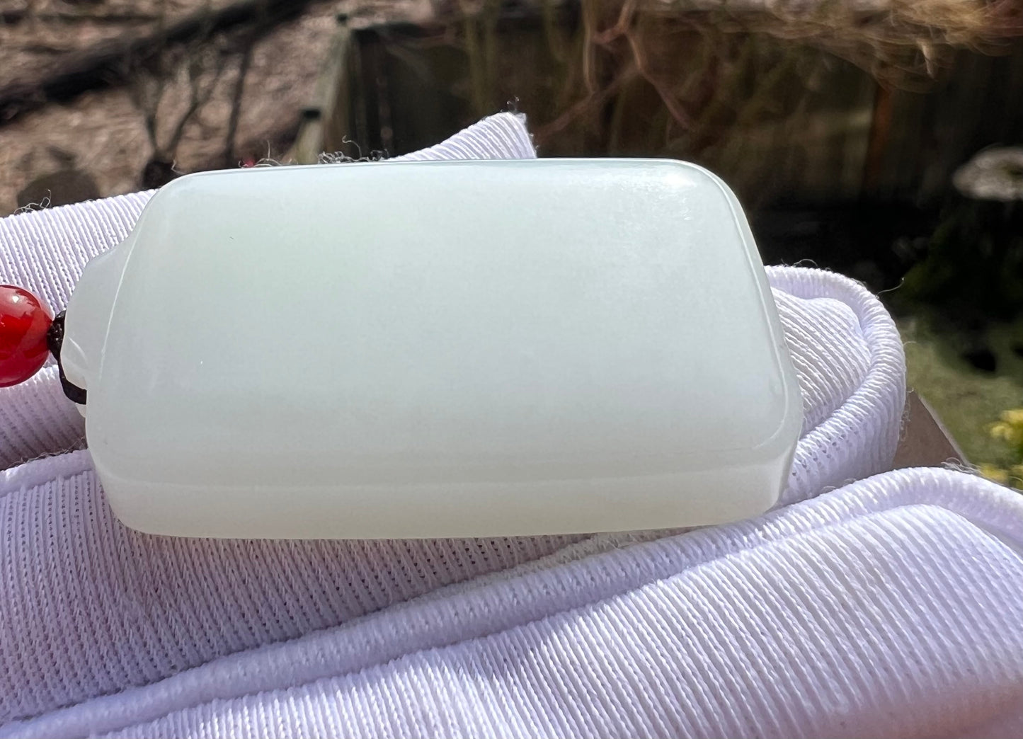 Certified natural jade Siberian white nephrite rectangle pendant/safety pendant necklace天然精品 俄料白玉无事牌 吊坠 #3793