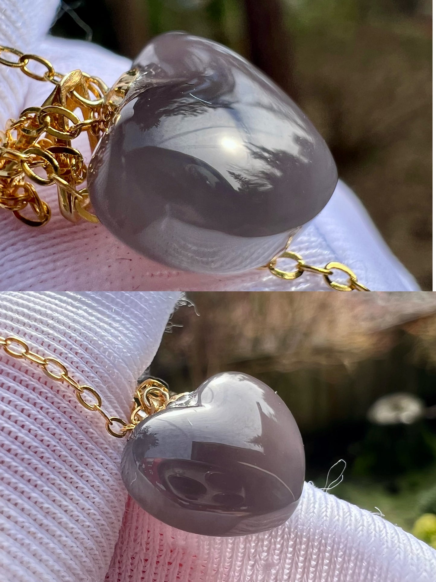 Certified natural jade/icy purple nephrite heart shaped pendant necklace/grape purple nephrite /gold 18k天然 青海烟紫玉 冰葡萄紫 心形吊坠#1401 纯银链 18k金扣头