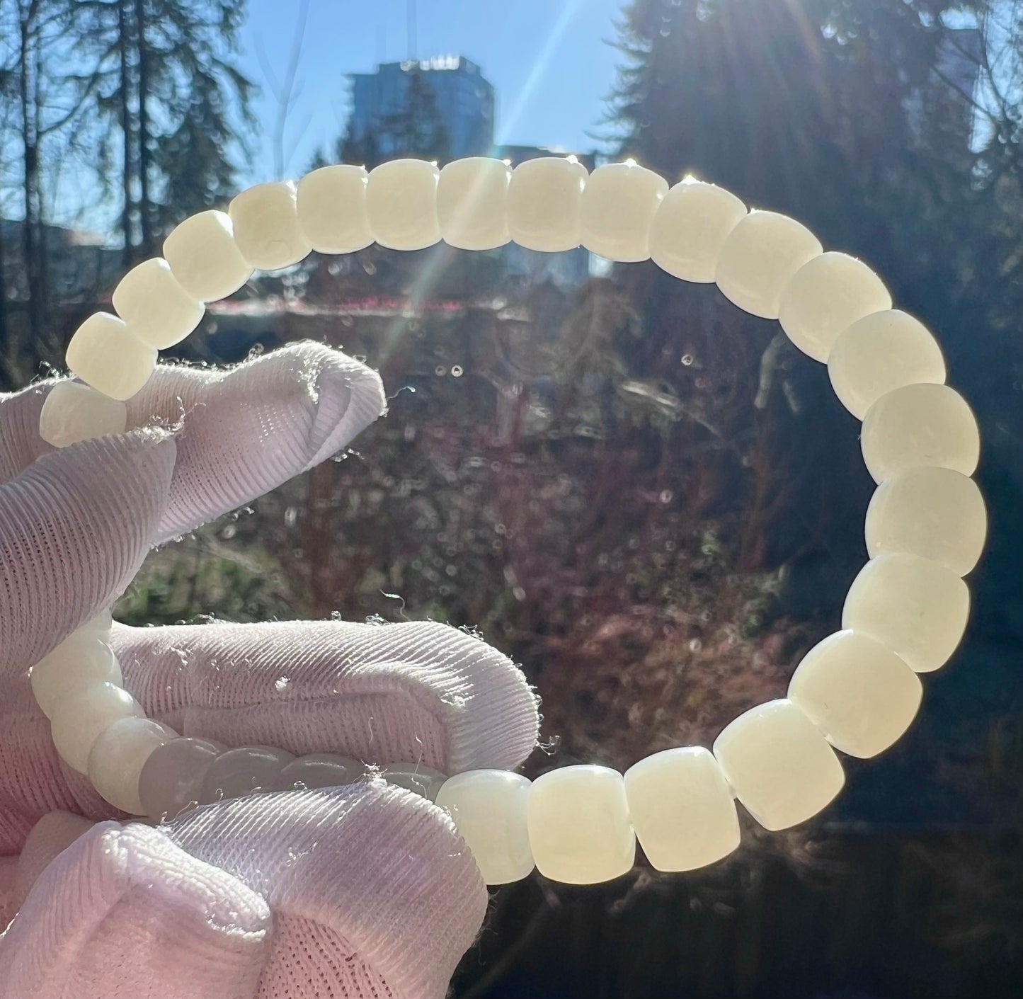7.3*6mm Certified natural jade Siberian white Nephrite bracelet/straight cut beads 天然精品 极限弧精工直切老型珠 老俄料白玉 #9646 油细糯